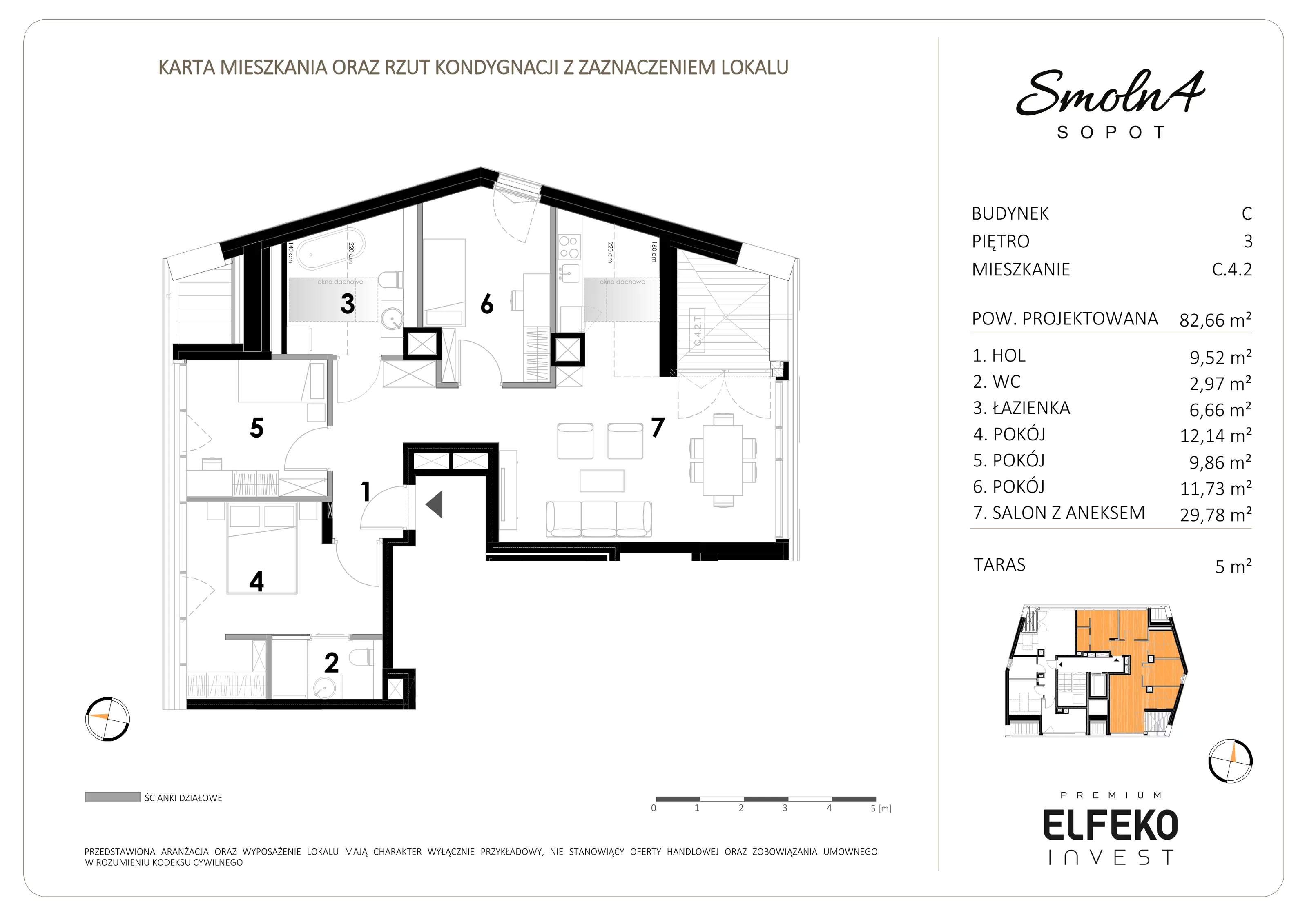 4 pokoje, mieszkanie 82,66 m², piętro 3, oferta nr C.4.2, Smolna 4, Sopot, Świemirowo, ul. Smolna 4