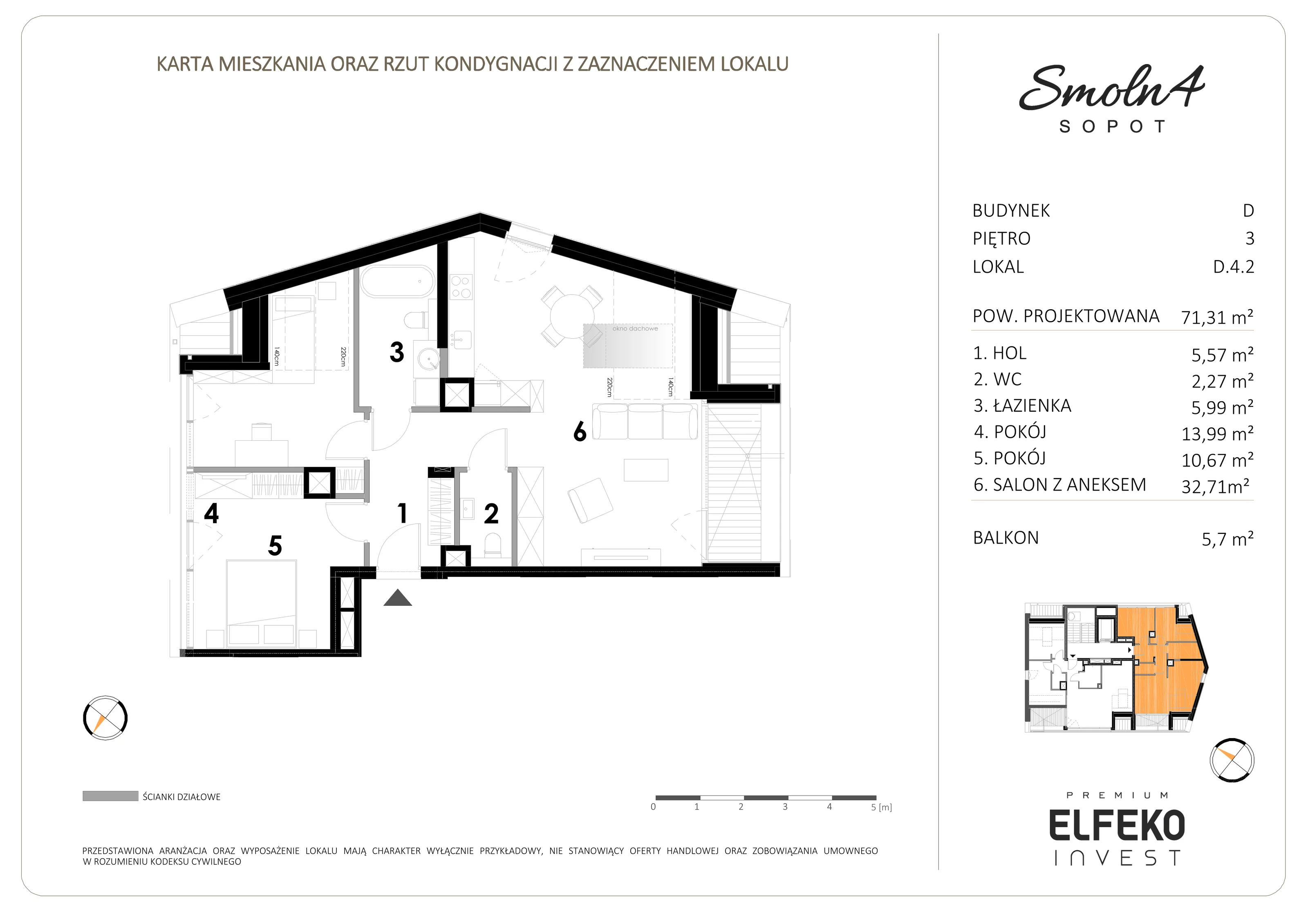 3 pokoje, apartament 71,31 m², piętro 3, oferta nr D.4.2, Smolna 4, Sopot, Świemirowo, ul. Smolna 4