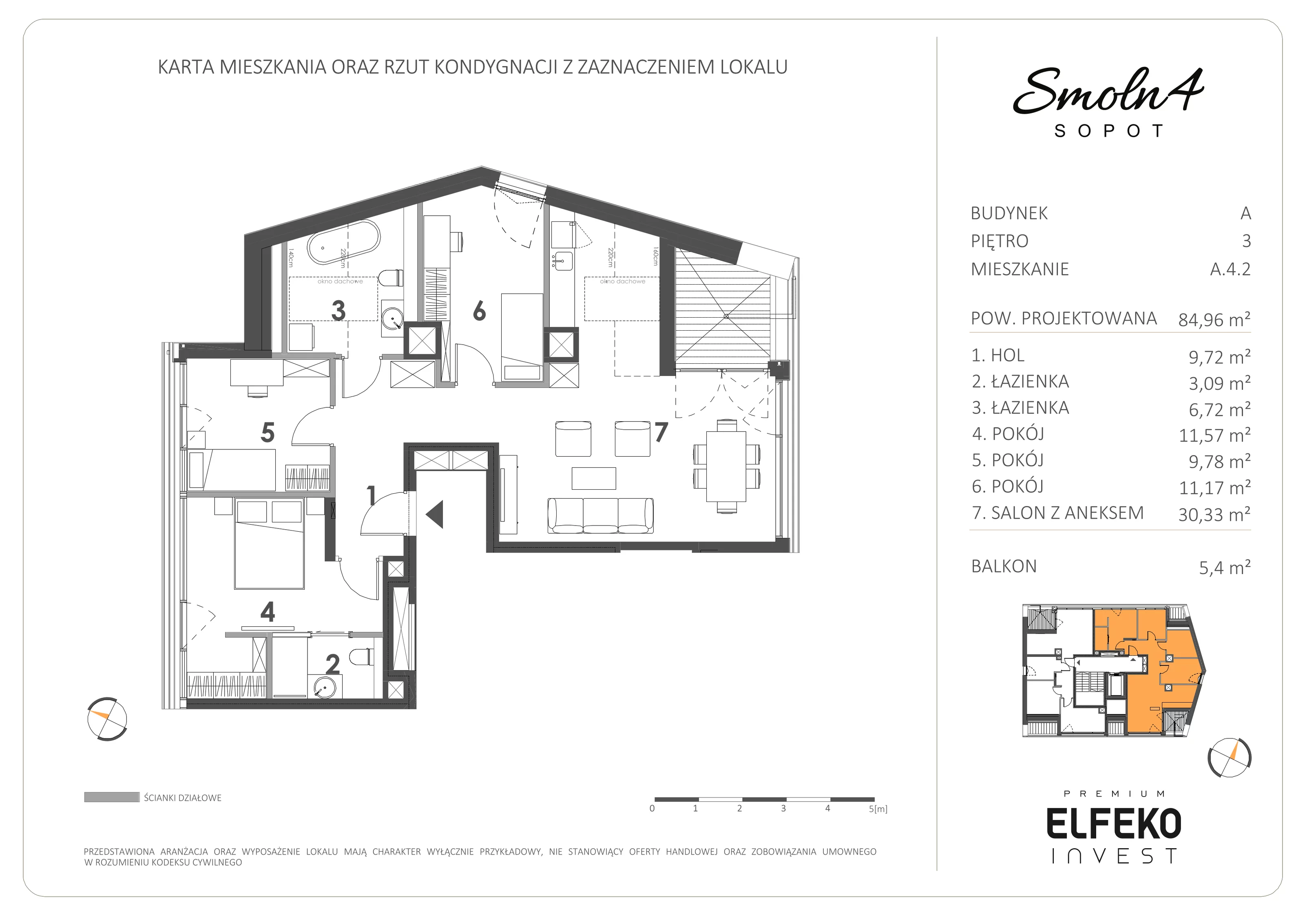 4 pokoje, mieszkanie 84,96 m², piętro 3, oferta nr A.4.2, Smolna 4, Sopot, Świemirowo, ul. Smolna 4
