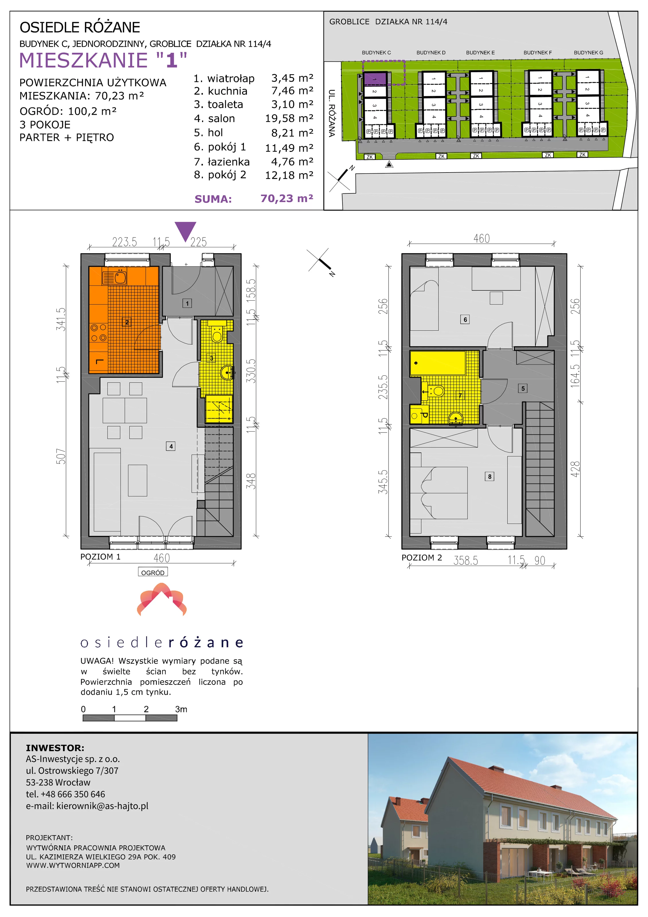 Mieszkanie 70,23 m², parter, oferta nr C1, Osiedle Różane 2, Groblice, ul. Różana