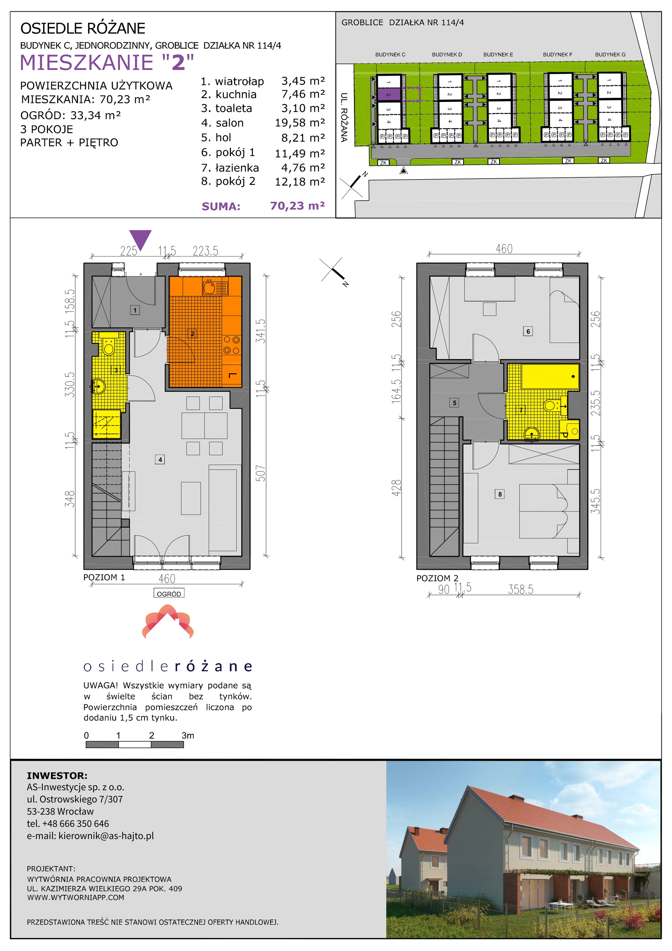 Mieszkanie 70,23 m², parter, oferta nr C2, Osiedle Różane 2, Groblice, ul. Różana