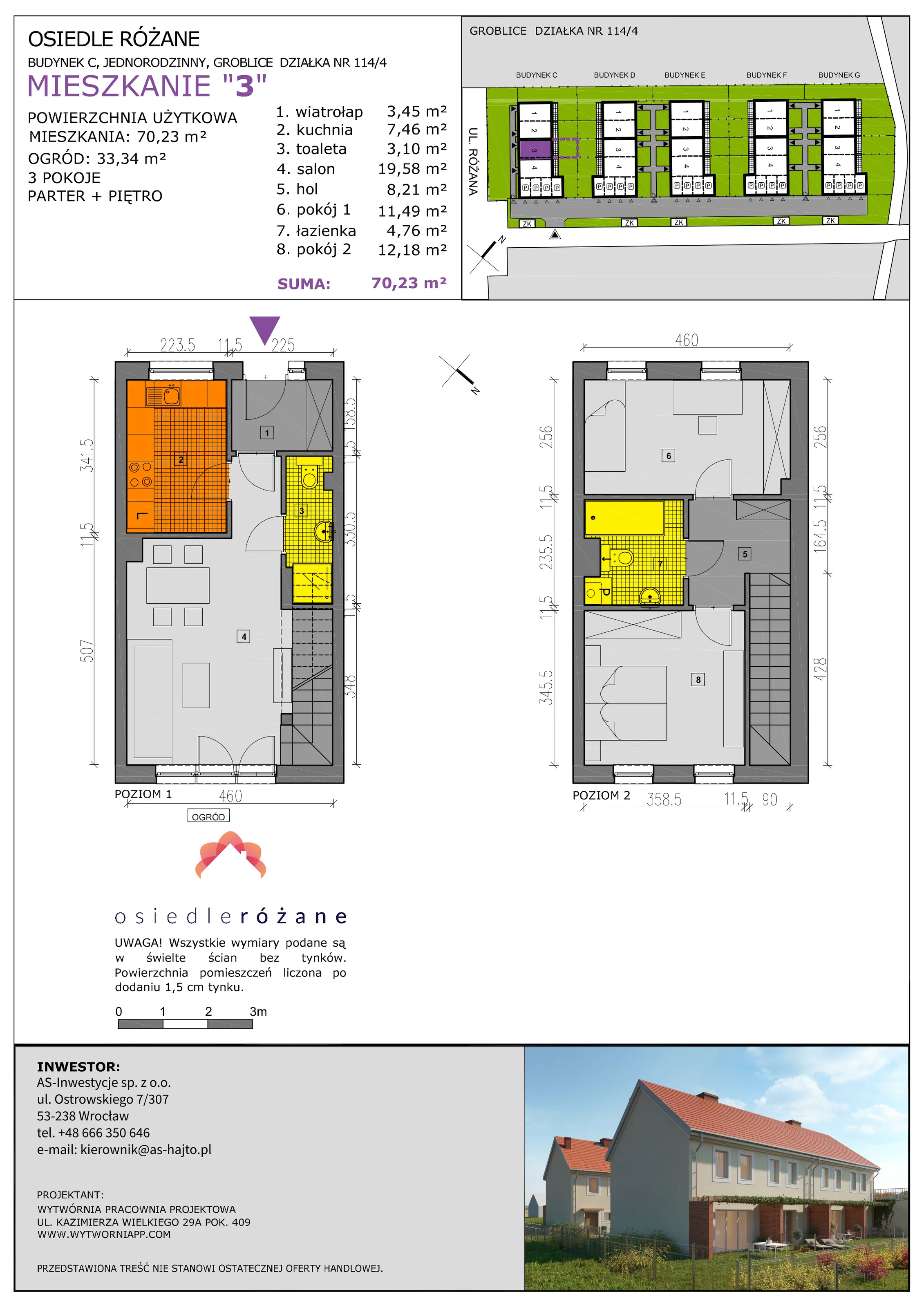 Mieszkanie 70,23 m², parter, oferta nr C3, Osiedle Różane 2, Groblice, ul. Różana