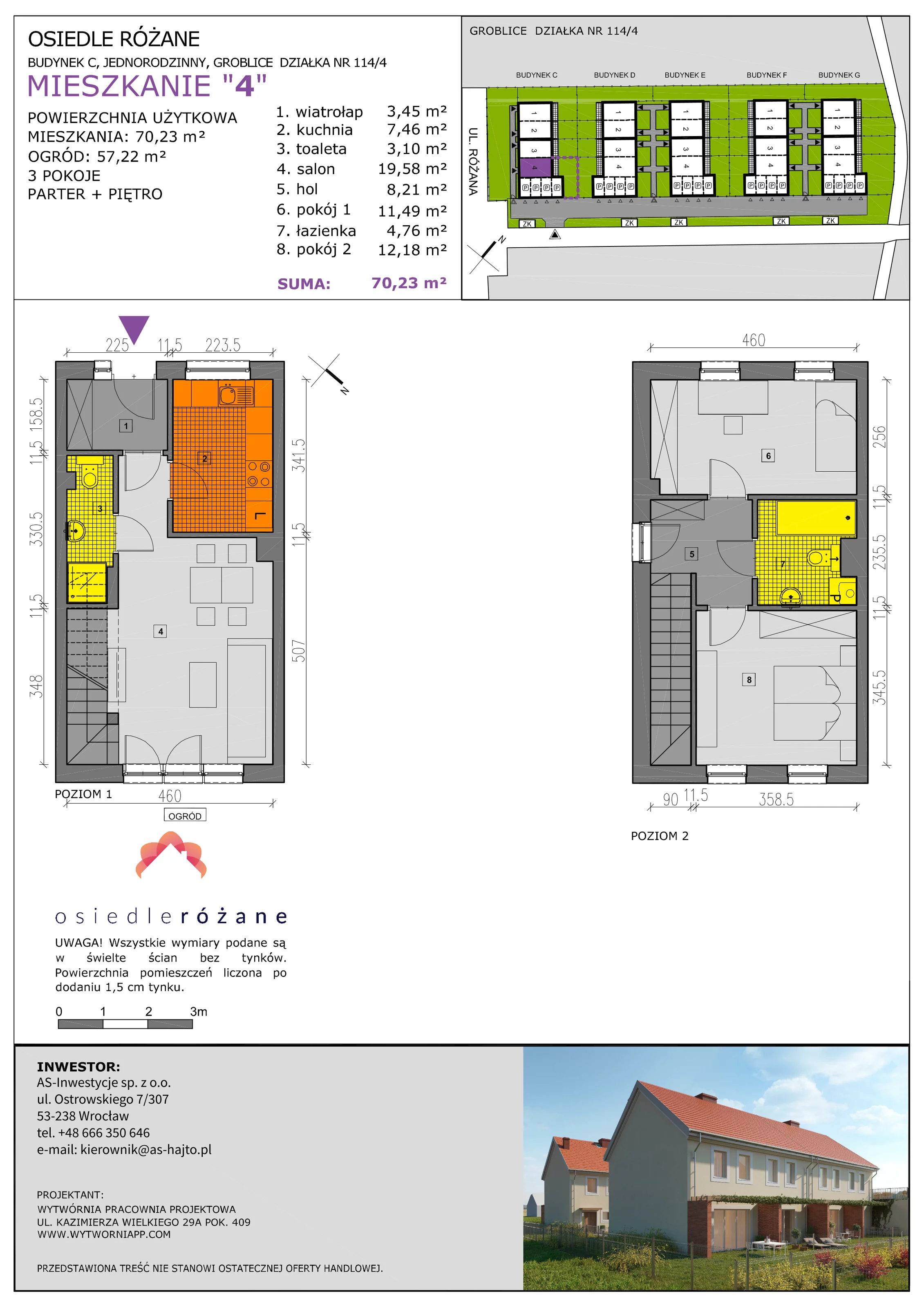 Mieszkanie 70,23 m², parter, oferta nr C4, Osiedle Różane 2, Groblice, ul. Różana