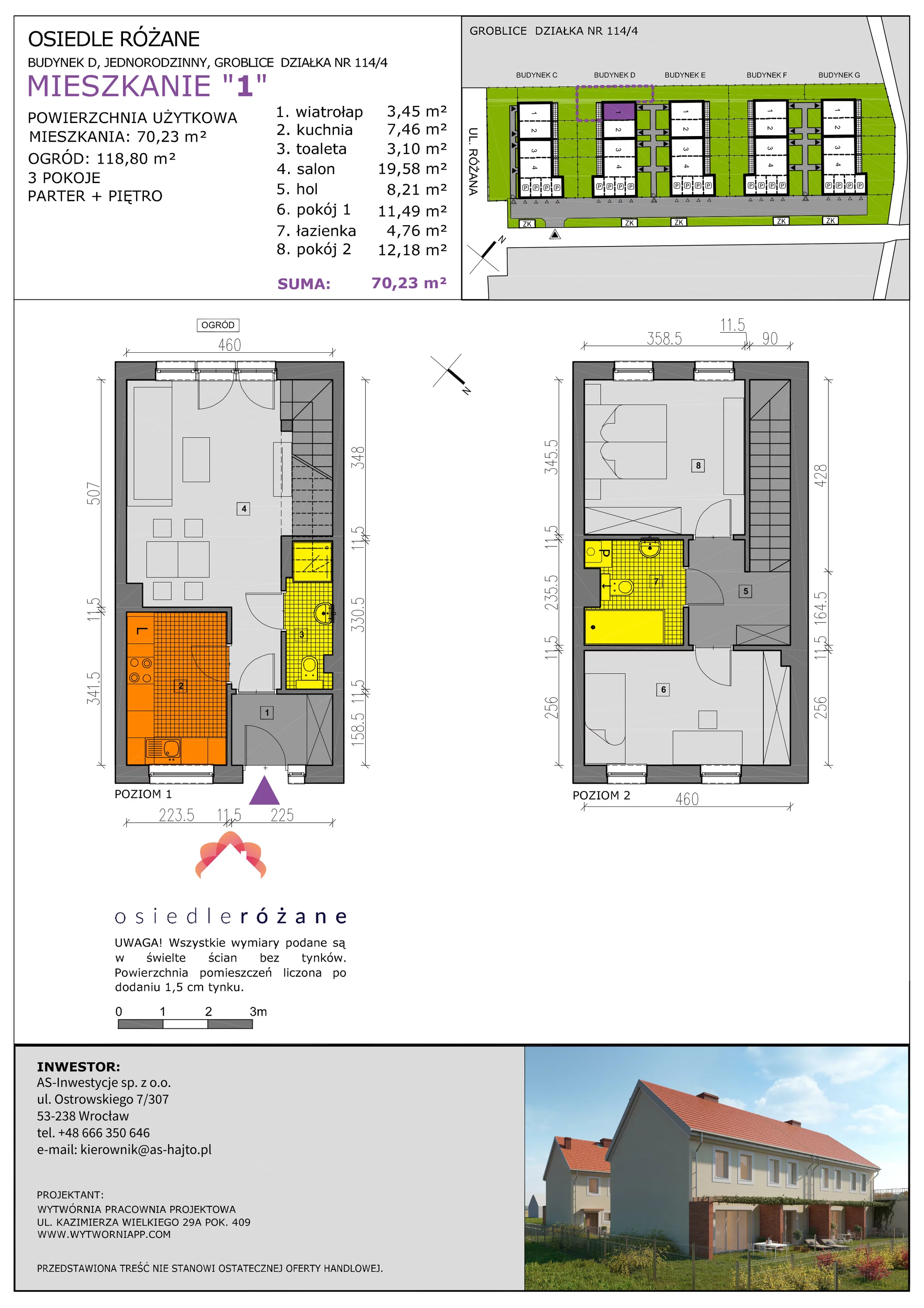 Mieszkanie 70,23 m², parter, oferta nr D1, Osiedle Różane 2, Groblice, ul. Różana