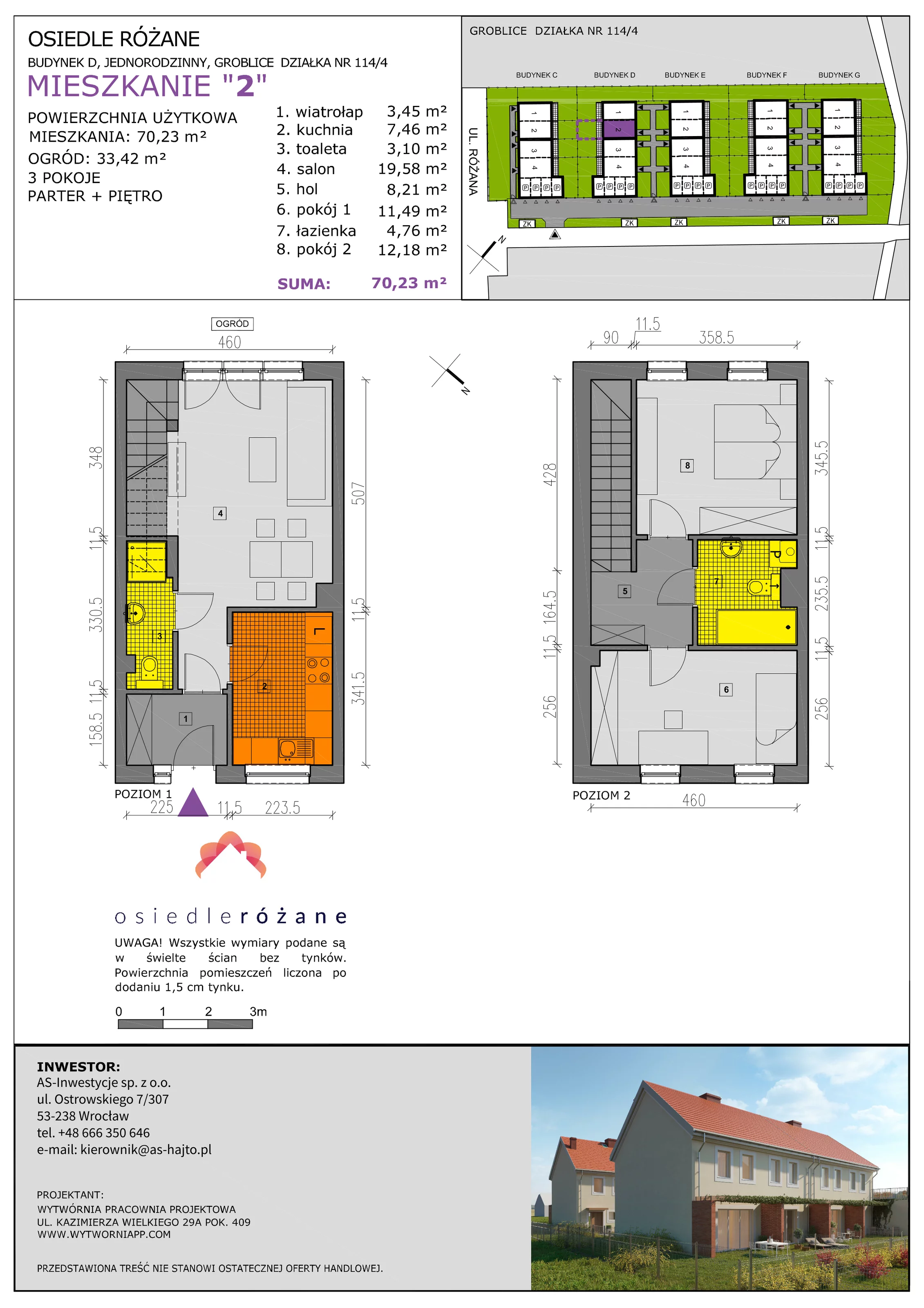 Mieszkanie 70,23 m², parter, oferta nr D2, Osiedle Różane 2, Groblice, ul. Różana