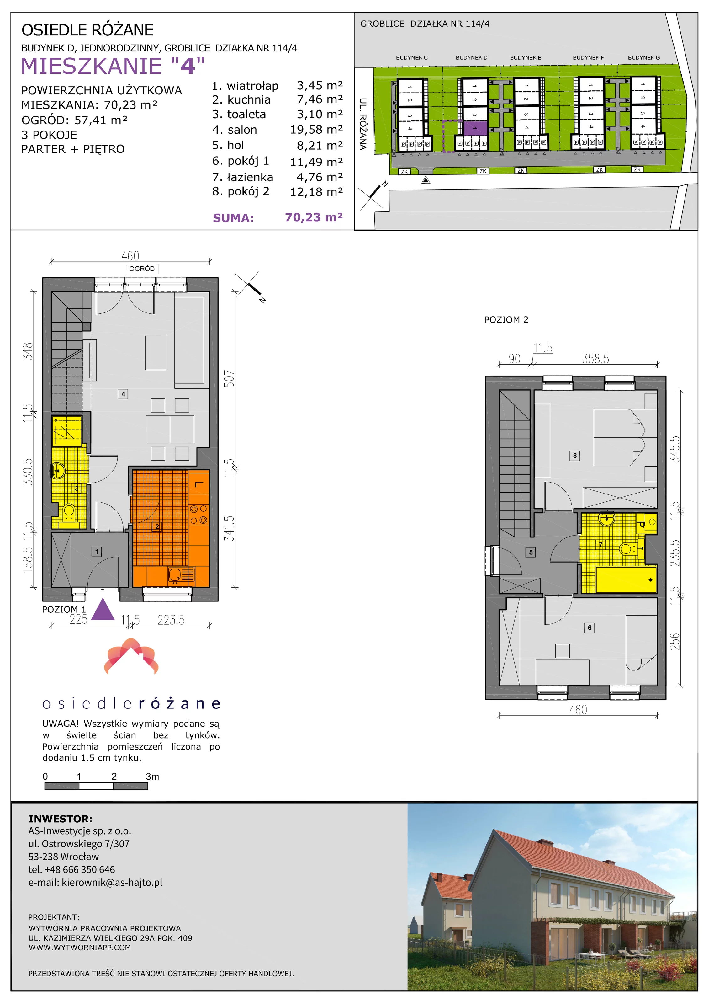 Mieszkanie 70,23 m², parter, oferta nr D4, Osiedle Różane 2, Groblice, ul. Różana