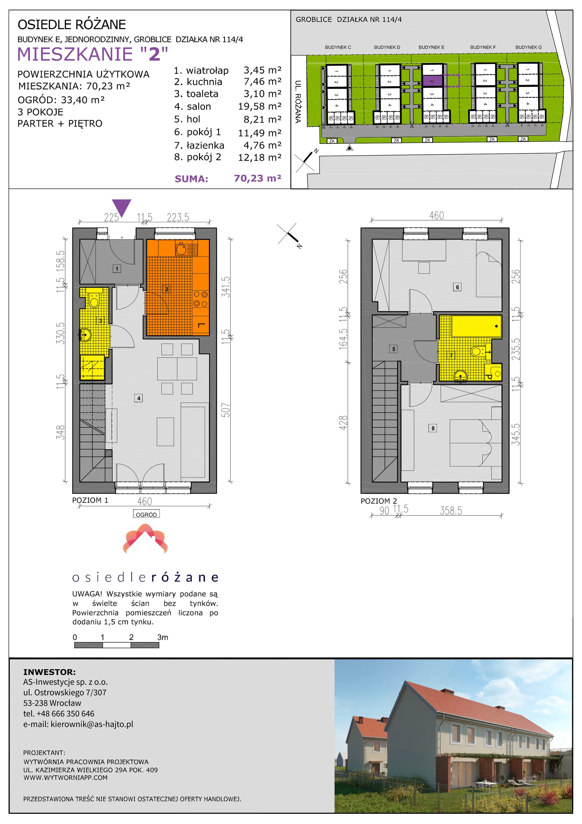 Mieszkanie 70,23 m², parter, oferta nr E2, Osiedle Różane 2, Groblice, ul. Różana