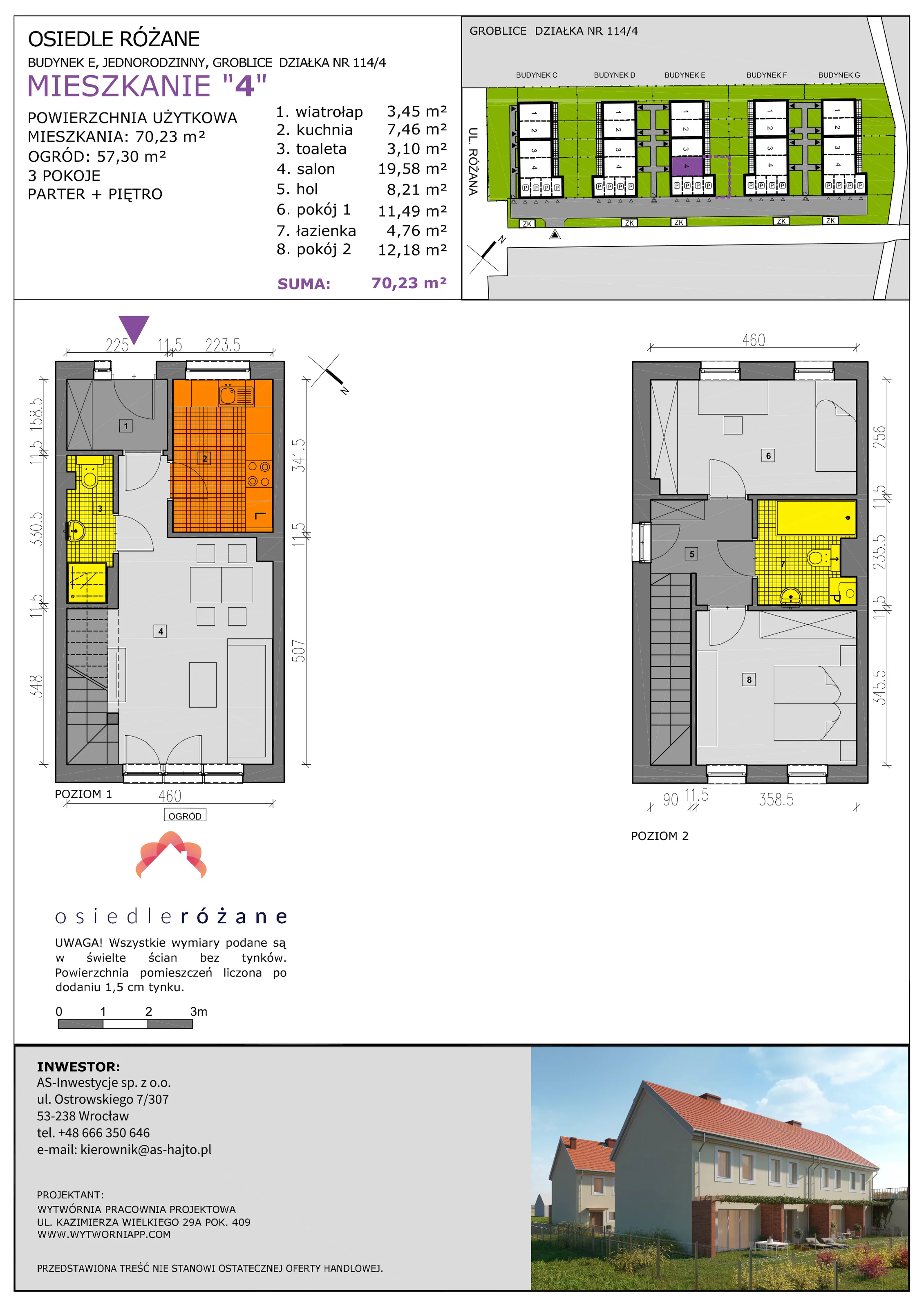 Mieszkanie 70,23 m², parter, oferta nr E4, Osiedle Różane 2, Groblice, ul. Różana