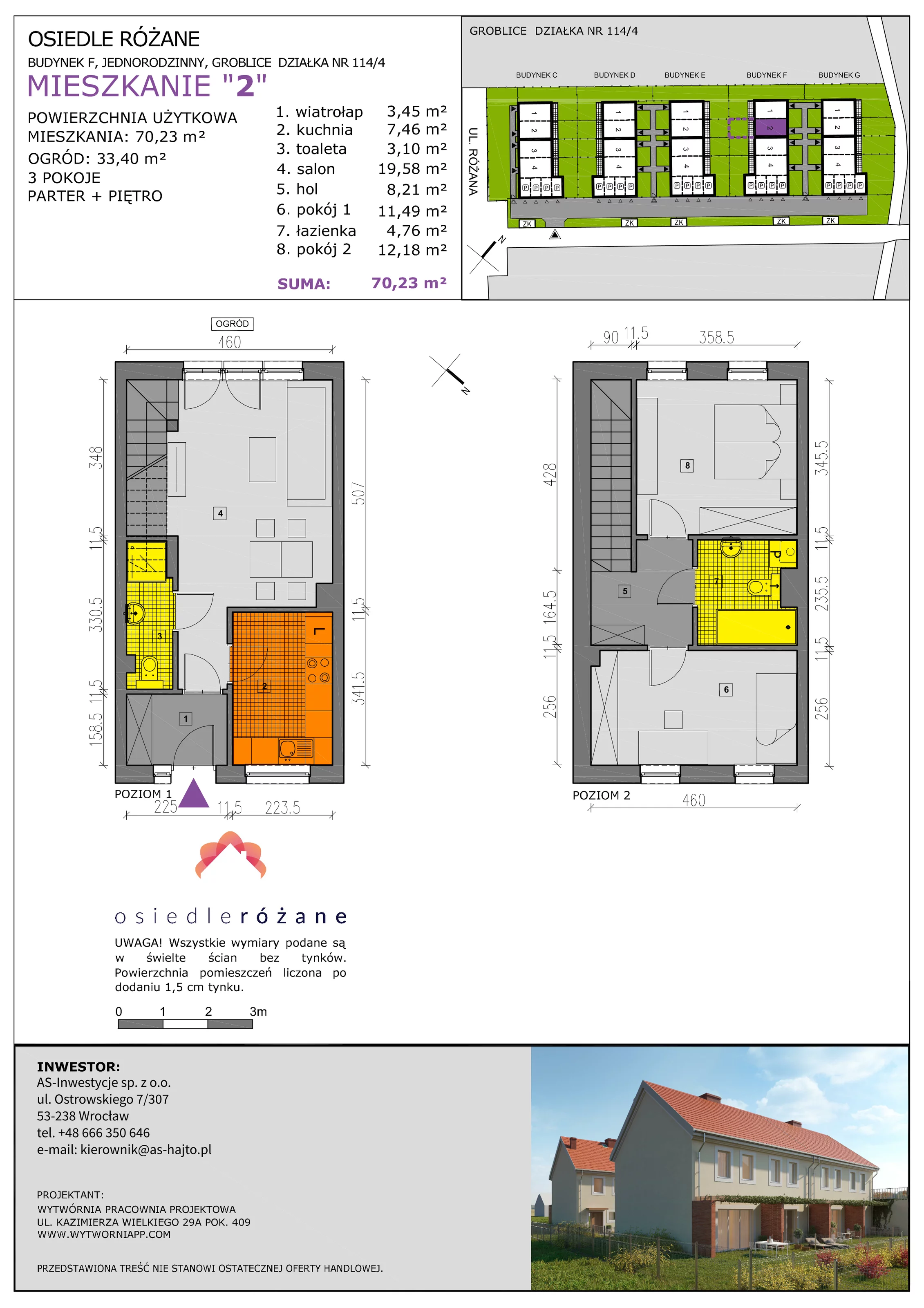 Mieszkanie 70,23 m², parter, oferta nr F2, Osiedle Różane 2, Groblice, ul. Różana