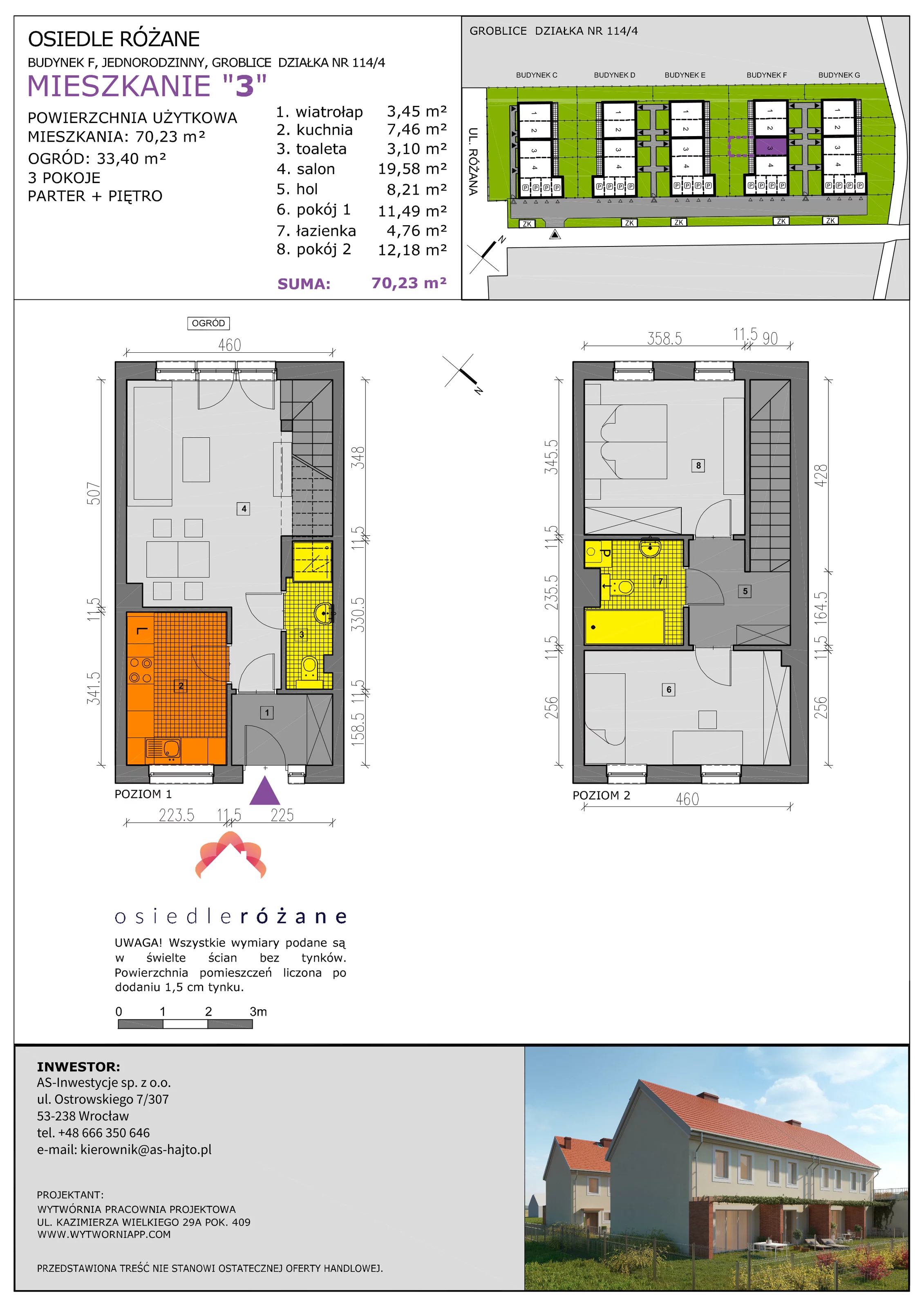 Mieszkanie 70,23 m², parter, oferta nr F3, Osiedle Różane 2, Groblice, ul. Różana