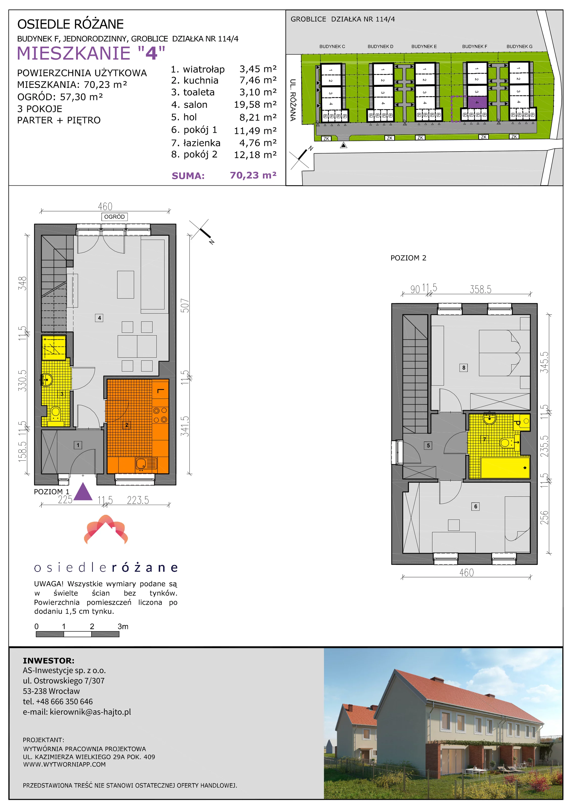 Mieszkanie 70,23 m², parter, oferta nr F4, Osiedle Różane 2, Groblice, ul. Różana