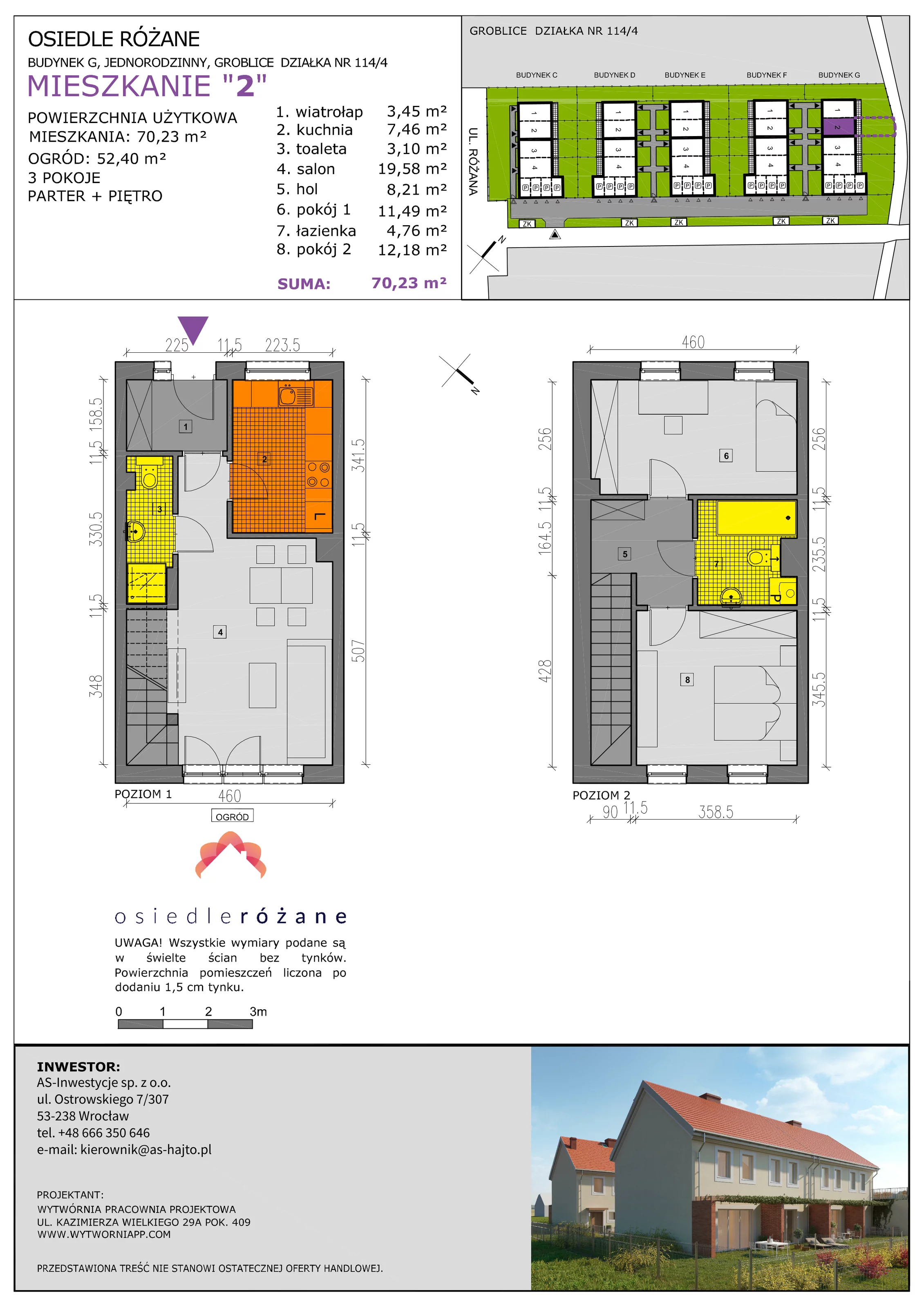 Mieszkanie 70,23 m², parter, oferta nr G2, Osiedle Różane 2, Groblice, ul. Różana