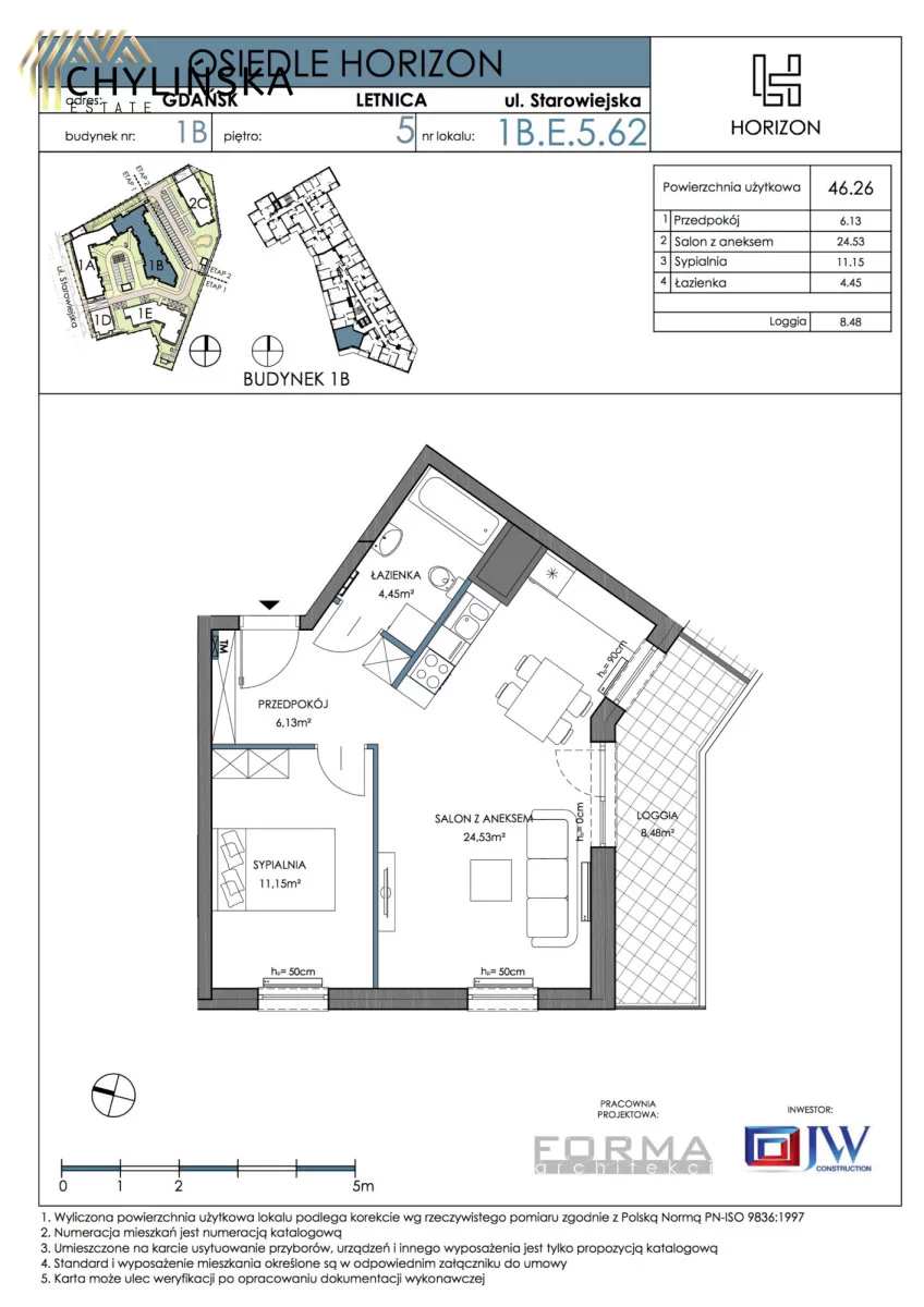 Mieszkanie dwupokojowe 46,26 m², Gdańsk, Letnica, Starowiejska, Sprzedaż