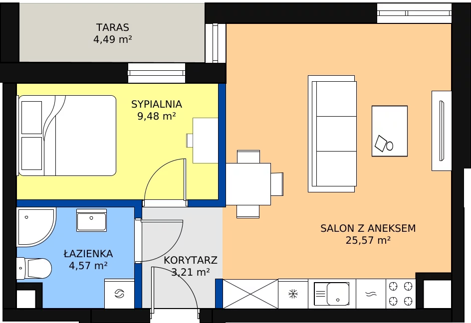 Zalety mieszkania 42.83 m², 5A/M21