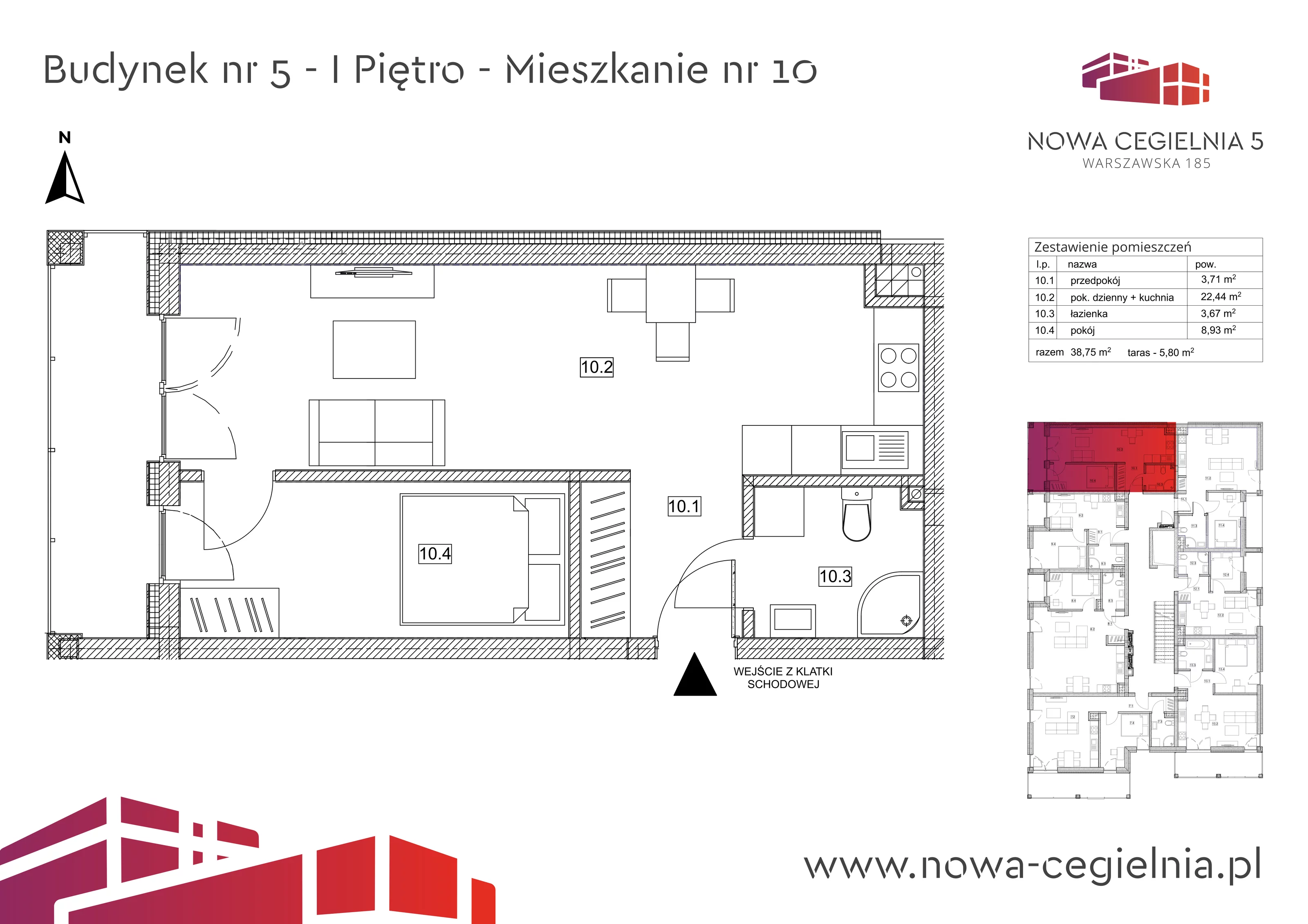 Mieszkanie 38,75 m², piętro 1, oferta nr 5/M10, Nowa Cegielnia, Gorzów Wielkopolski, Janice, ul. Warszawska 185