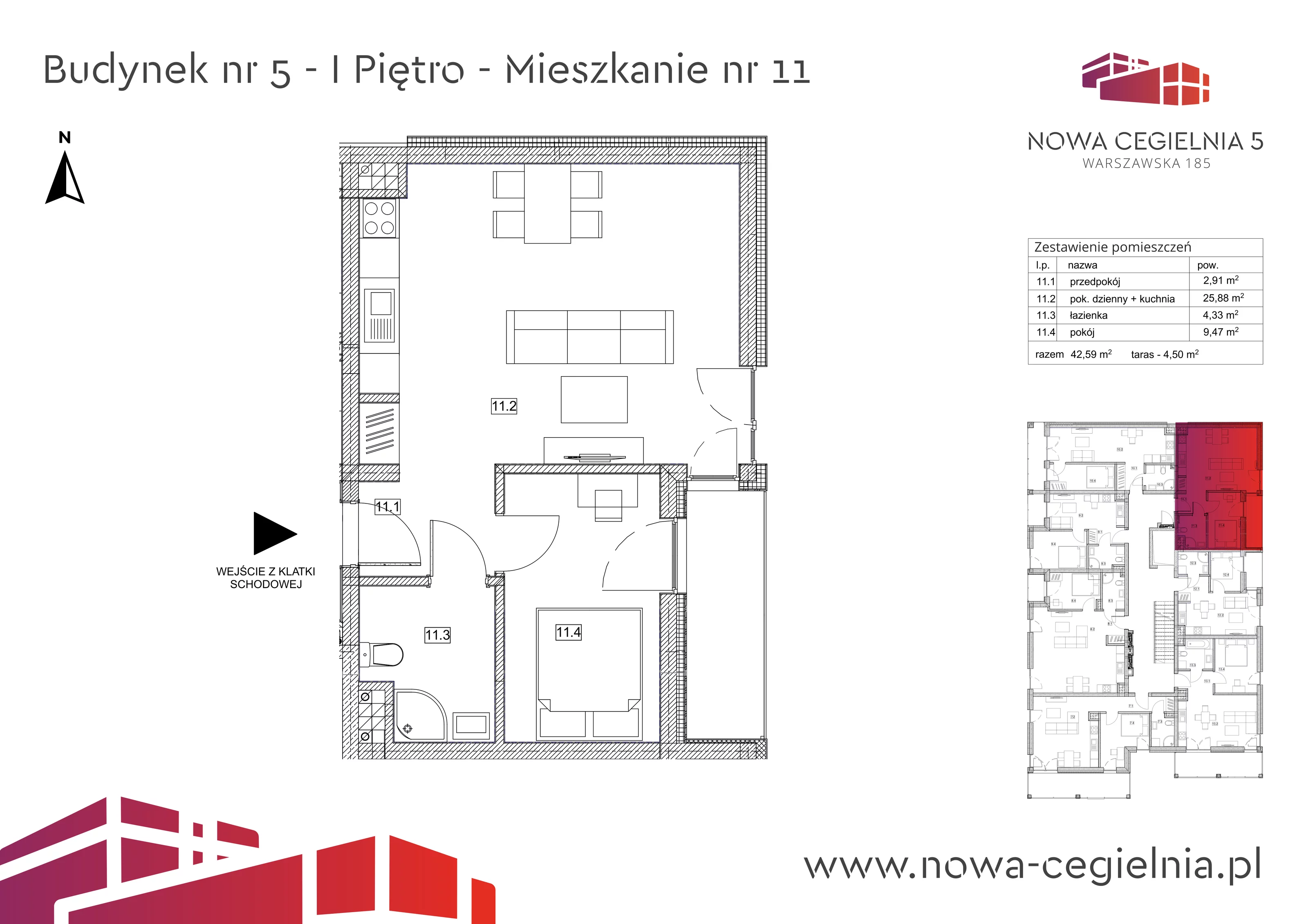 Mieszkanie 42,59 m², piętro 1, oferta nr 5/M11, Nowa Cegielnia, Gorzów Wielkopolski, Janice, ul. Warszawska 185