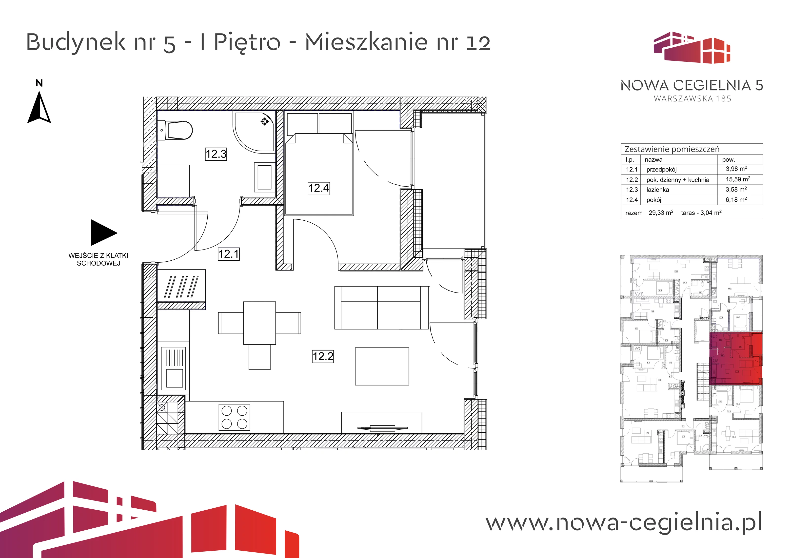 Mieszkanie 29,33 m², piętro 1, oferta nr 5/M12, Nowa Cegielnia, Gorzów Wielkopolski, Janice, ul. Warszawska 185