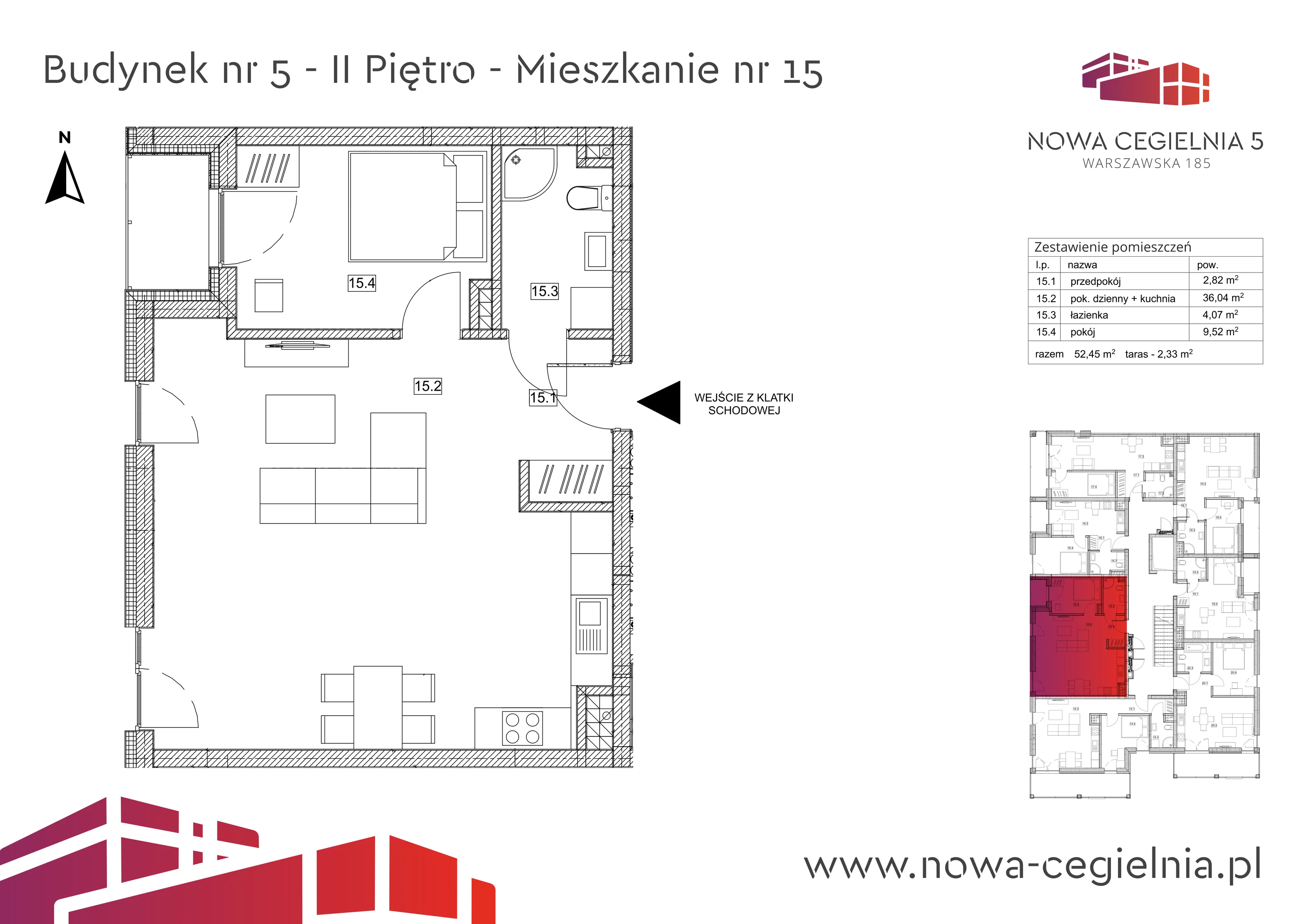 Mieszkanie 52,45 m², piętro 2, oferta nr 5/M15, Nowa Cegielnia, Gorzów Wielkopolski, Janice, ul. Warszawska 185