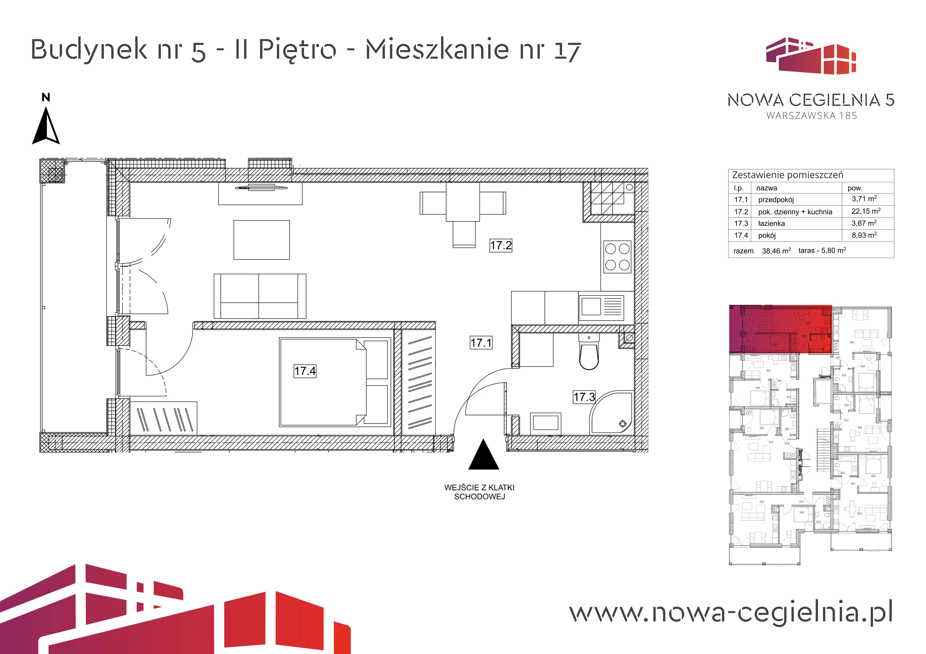 Mieszkanie 38,46 m², piętro 2, oferta nr 5/M17, Nowa Cegielnia, Gorzów Wielkopolski, Janice, ul. Warszawska 185