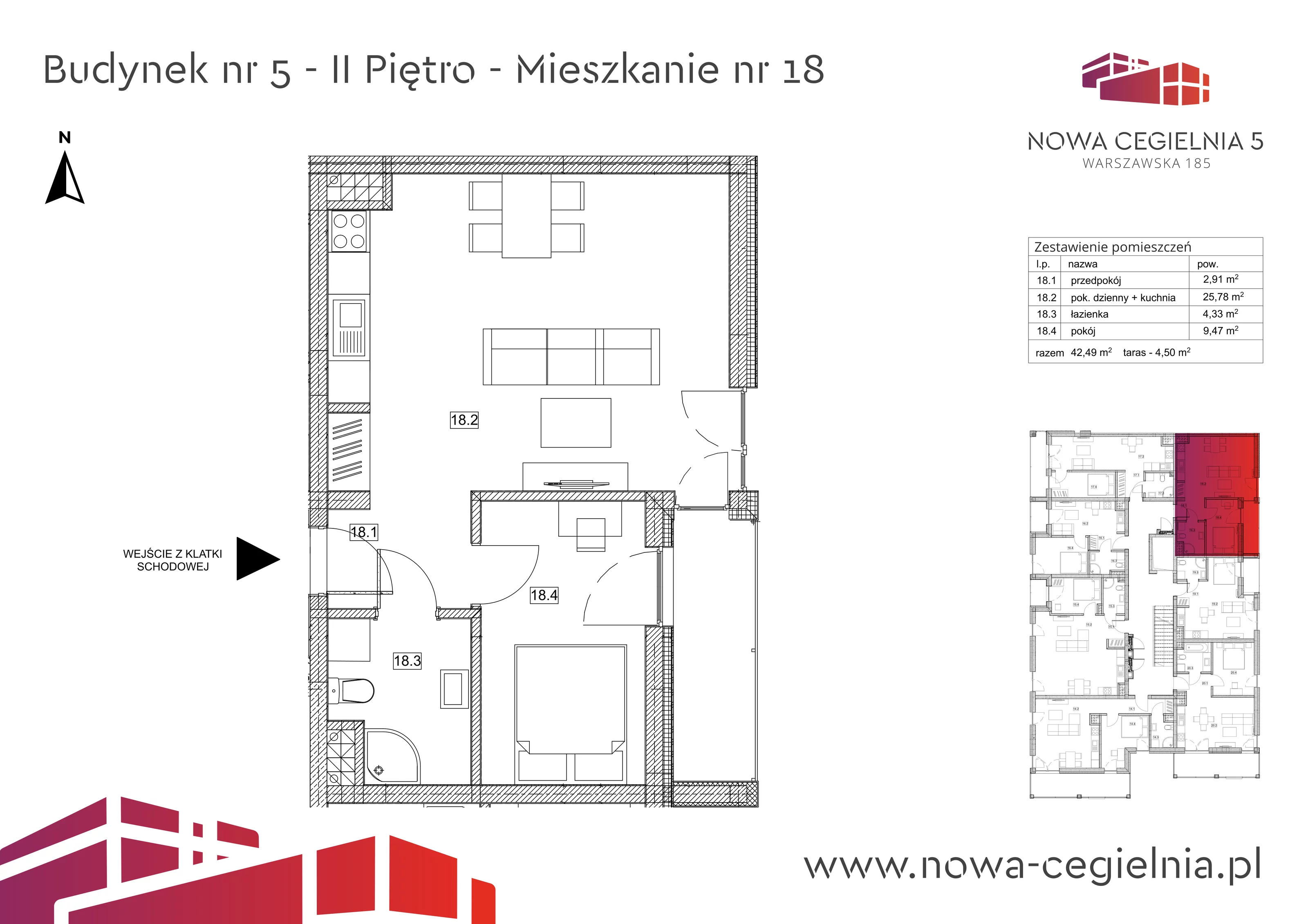 Mieszkanie 42,49 m², piętro 2, oferta nr 5/M18, Nowa Cegielnia, Gorzów Wielkopolski, Janice, ul. Warszawska 185