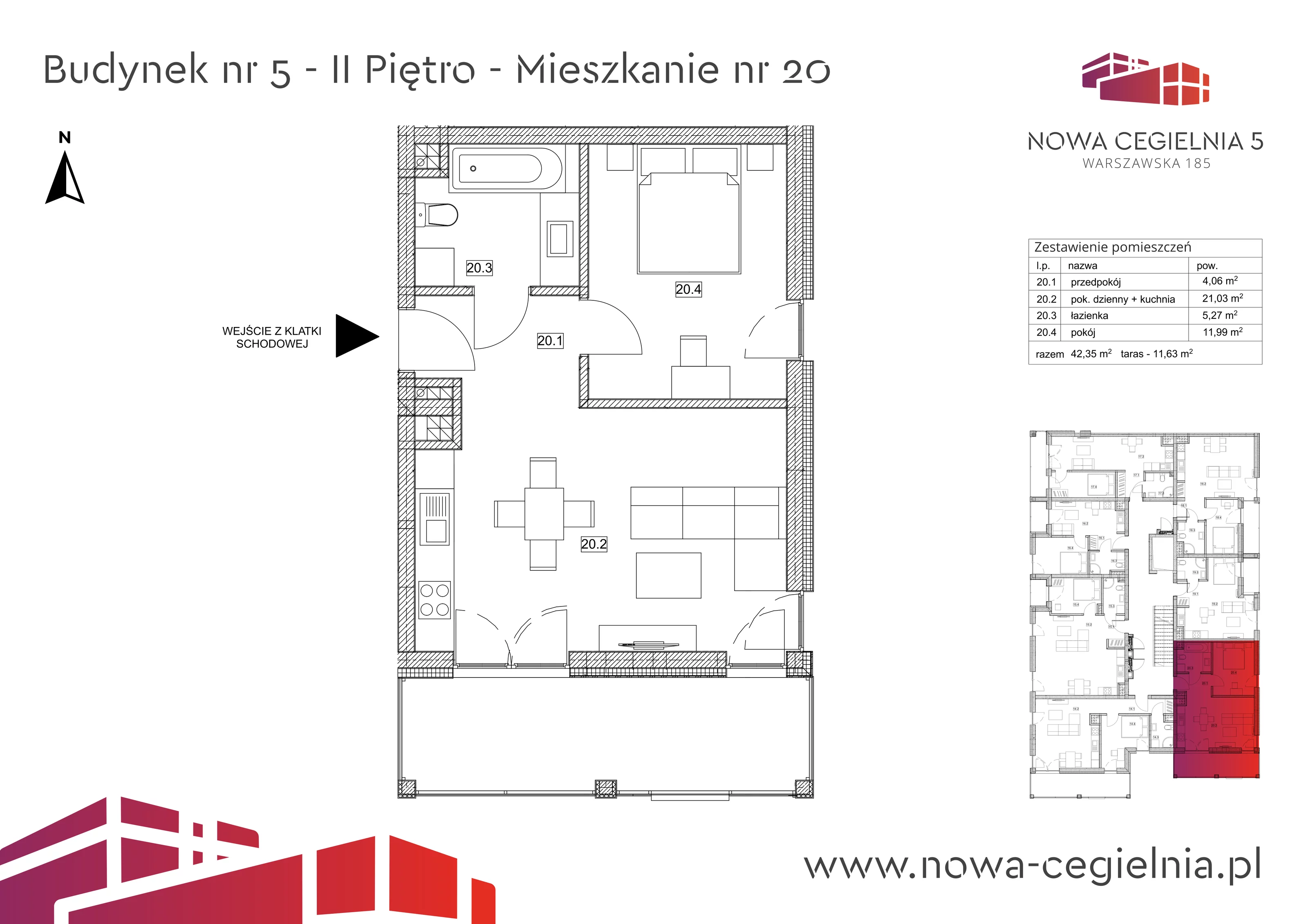 Mieszkanie 42,35 m², piętro 2, oferta nr 5/M20, Nowa Cegielnia, Gorzów Wielkopolski, Janice, ul. Warszawska 185