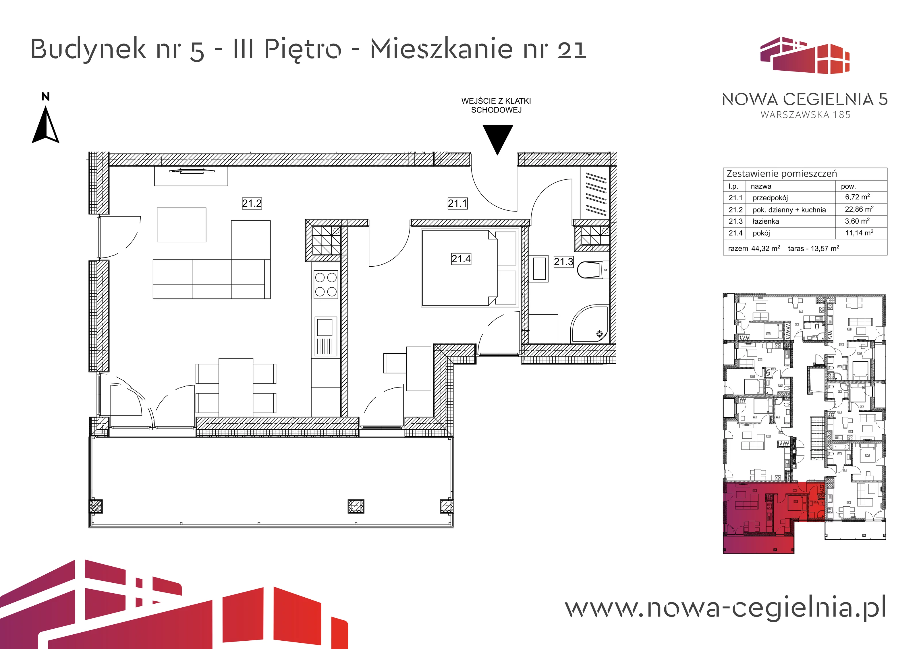 Mieszkanie 44,32 m², piętro 3, oferta nr 5/M21, Nowa Cegielnia, Gorzów Wielkopolski, Janice, ul. Warszawska 185