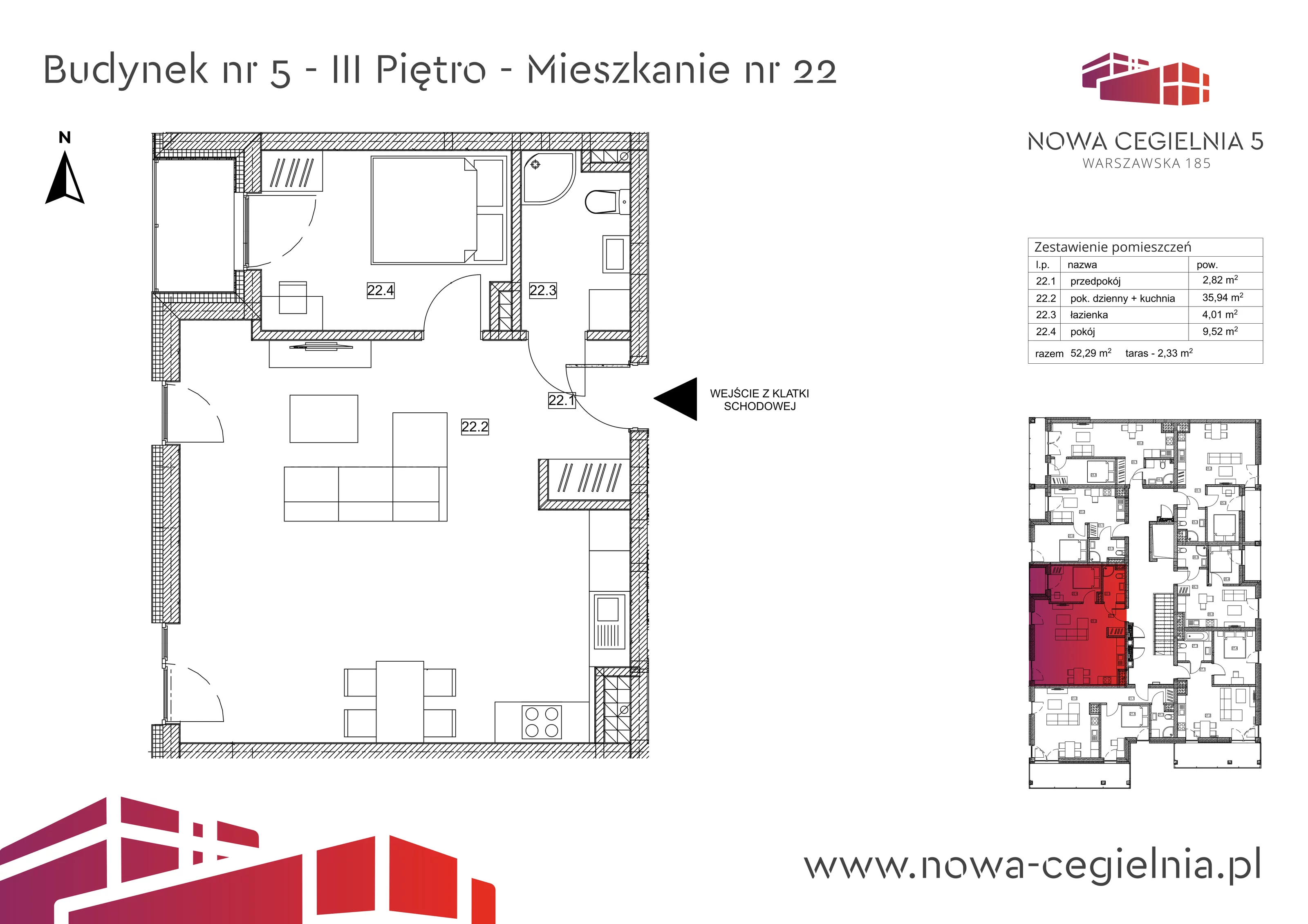 Mieszkanie 52,29 m², piętro 3, oferta nr 5/M22, Nowa Cegielnia, Gorzów Wielkopolski, Janice, ul. Warszawska 185