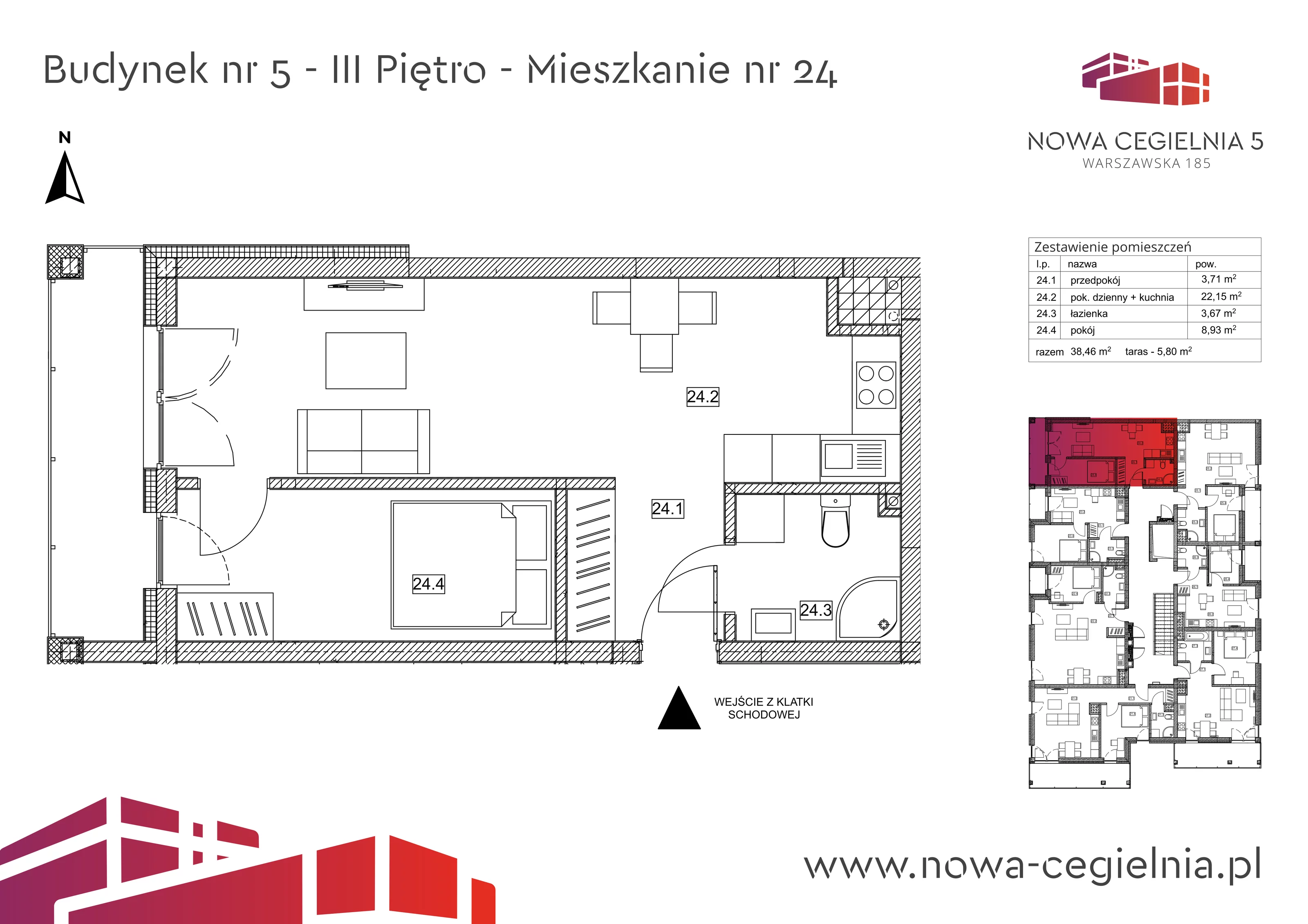 Mieszkanie 38,46 m², piętro 3, oferta nr 5/M24, Nowa Cegielnia, Gorzów Wielkopolski, Janice, ul. Warszawska 185