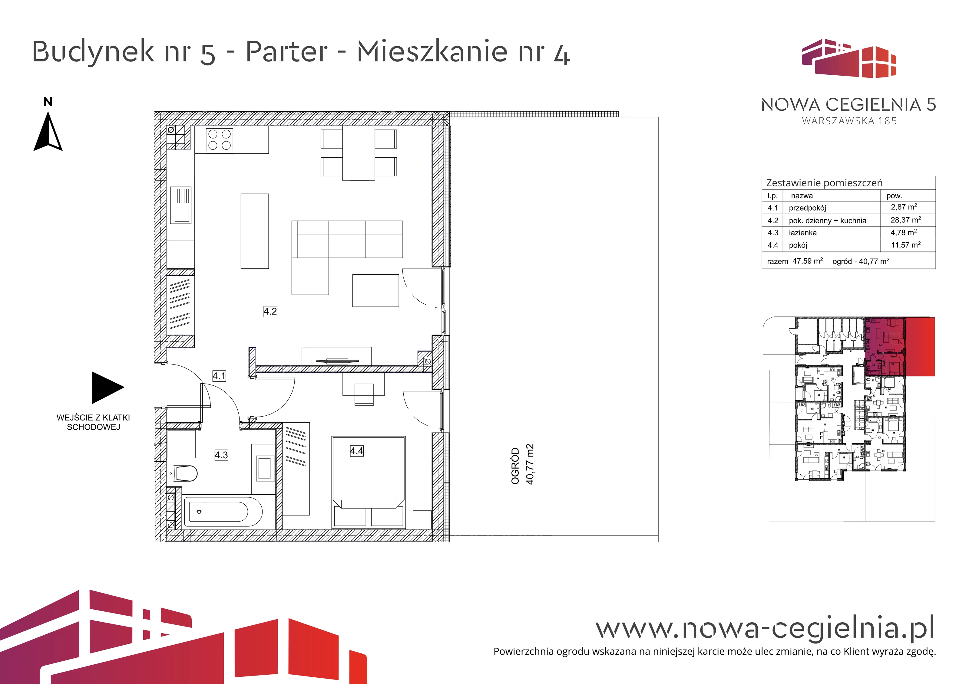 Mieszkanie 47,51 m², parter, oferta nr 5/M4, Nowa Cegielnia, Gorzów Wielkopolski, Janice, ul. Warszawska 185