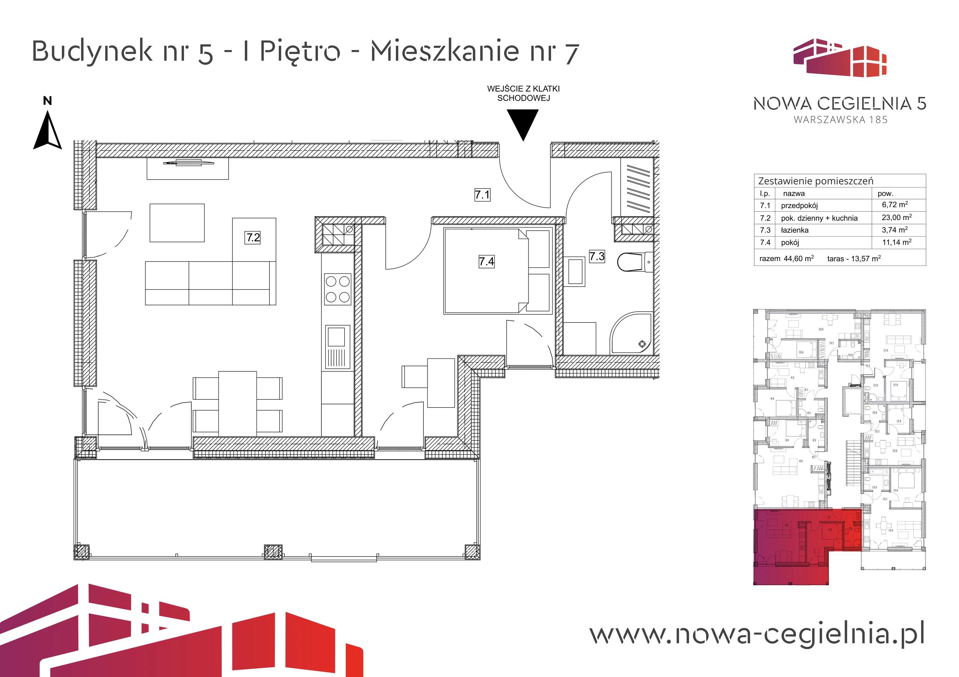 Mieszkanie 44,60 m², piętro 1, oferta nr 5/M7, Nowa Cegielnia, Gorzów Wielkopolski, Janice, ul. Warszawska 185