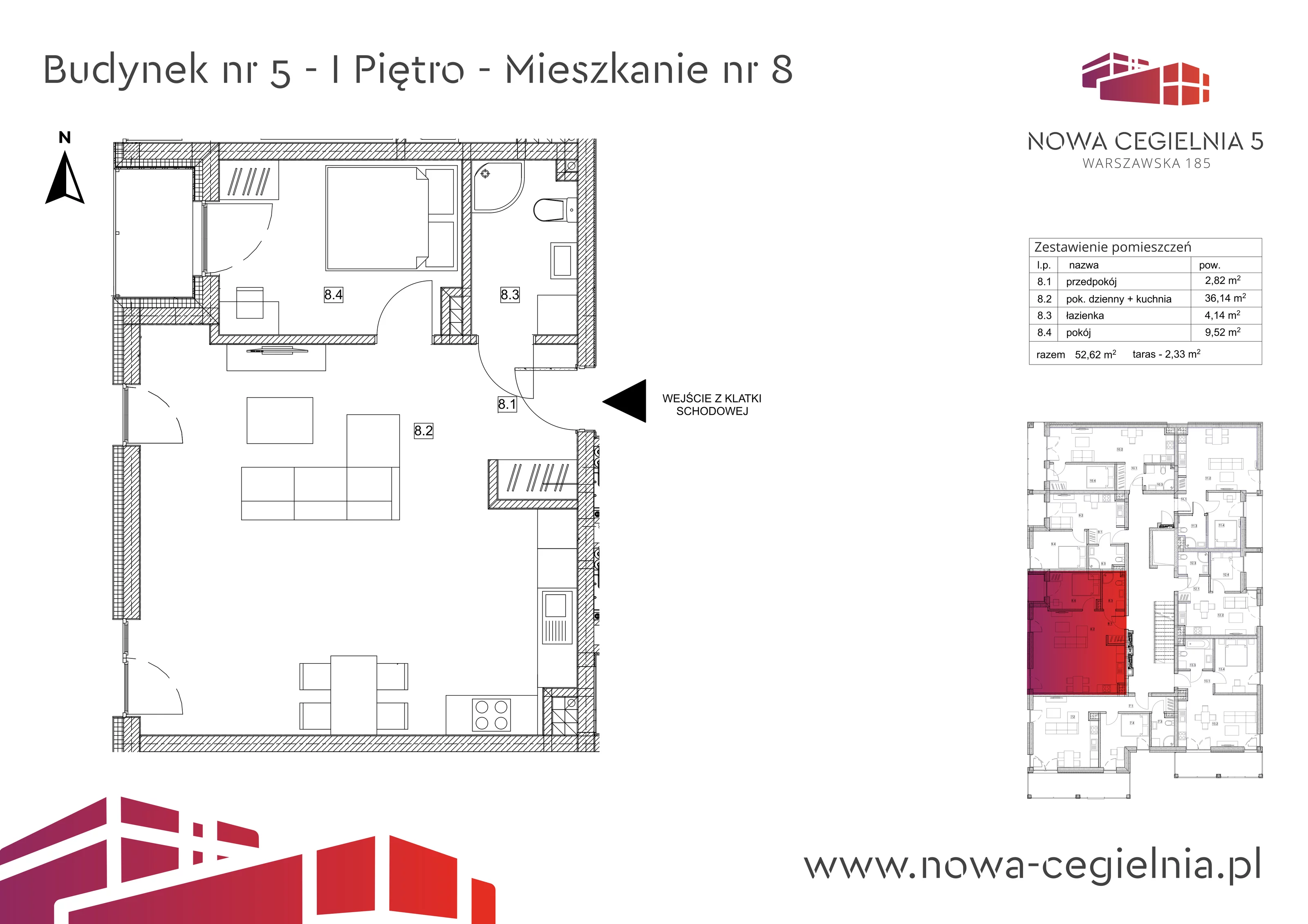 Mieszkanie 52,62 m², piętro 1, oferta nr 5/M8, Nowa Cegielnia, Gorzów Wielkopolski, Janice, ul. Warszawska 185