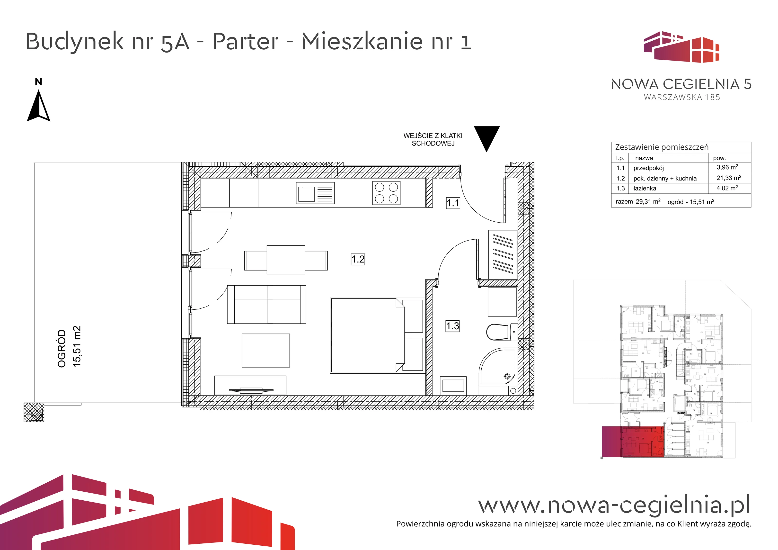 Mieszkanie 29,31 m², parter, oferta nr 5A/M1, Nowa Cegielnia, Gorzów Wielkopolski, Janice, ul. Warszawska 185