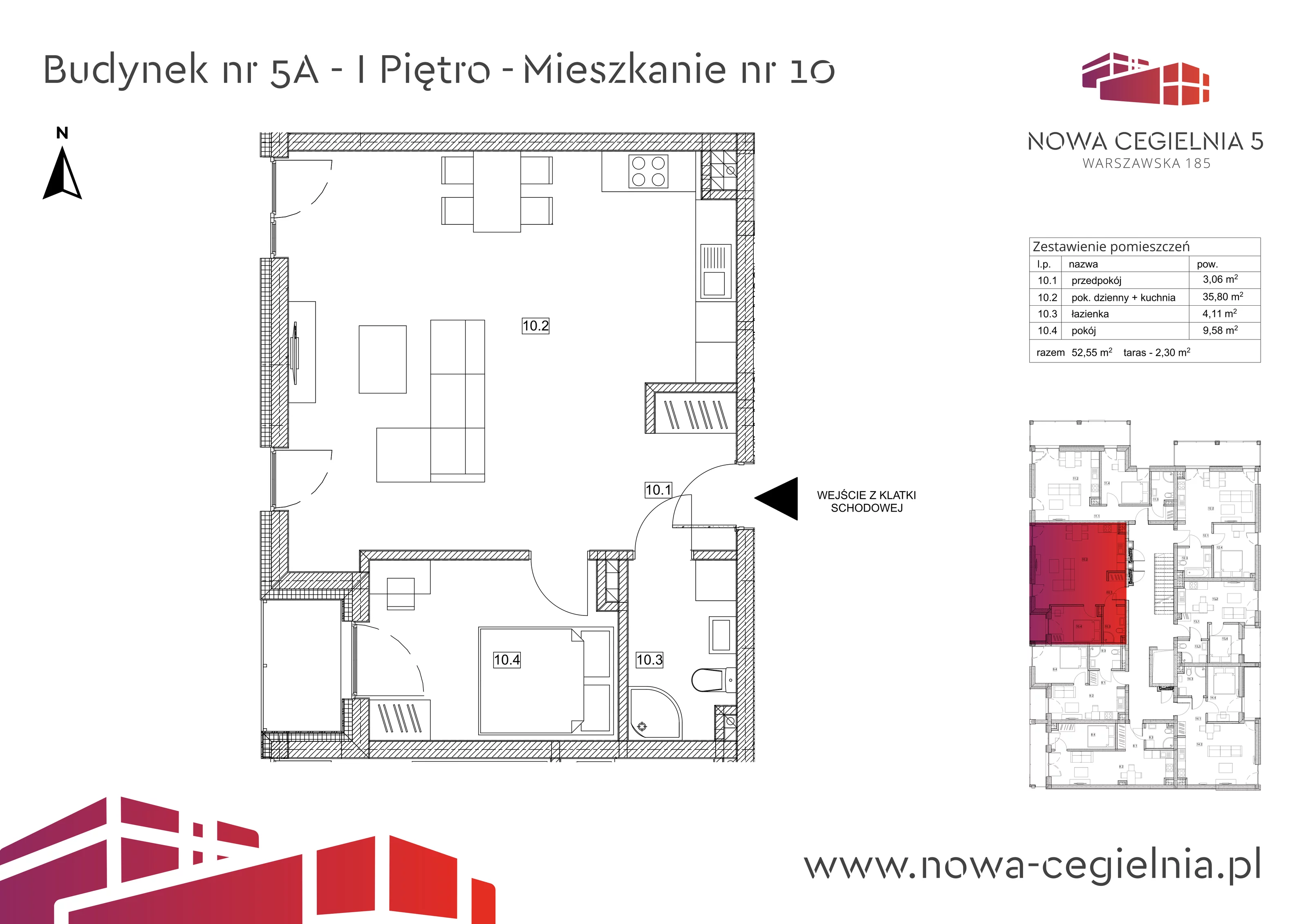 Mieszkanie 52,55 m², piętro 1, oferta nr 5A/M10, Nowa Cegielnia, Gorzów Wielkopolski, Janice, ul. Warszawska 185