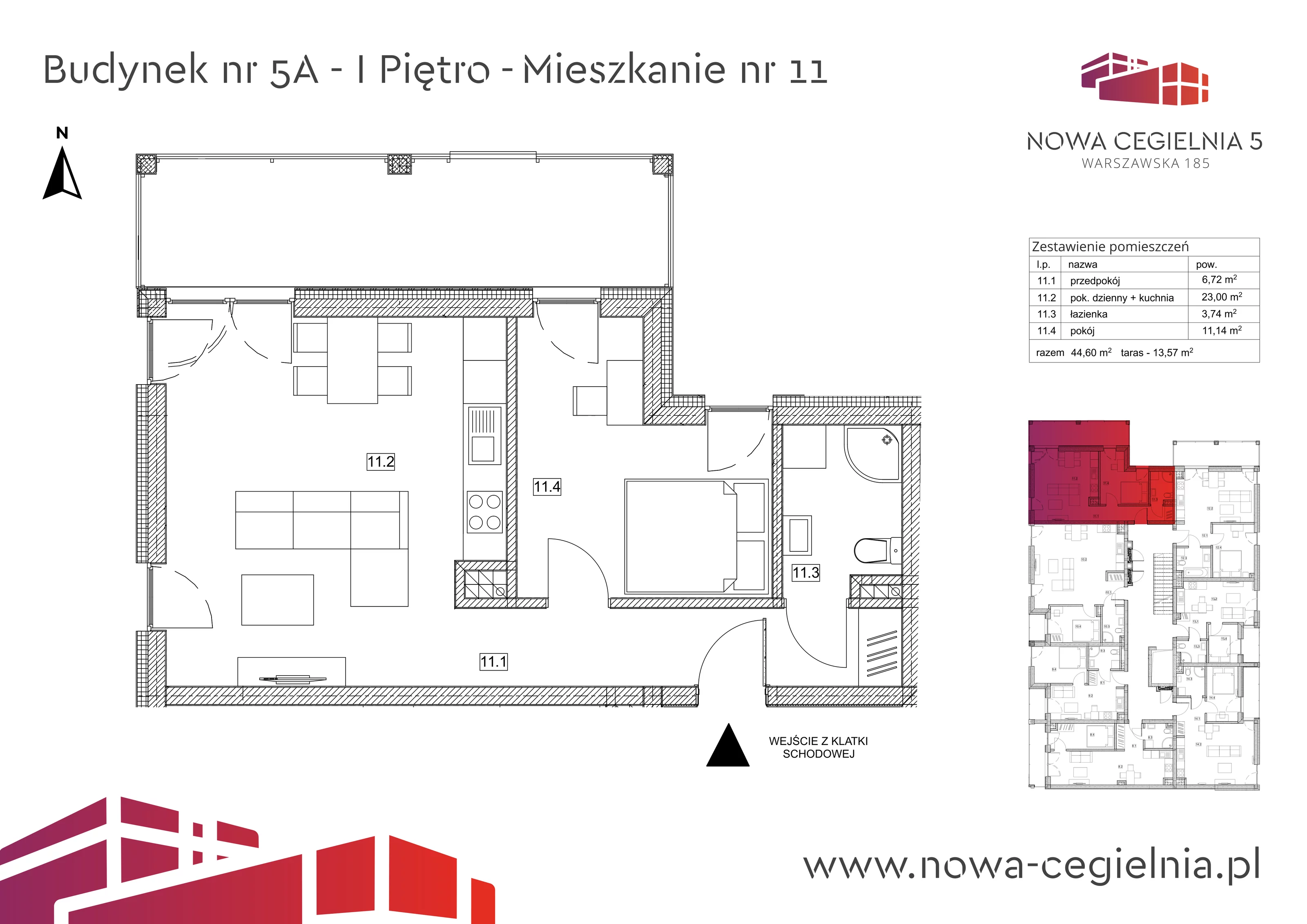 Mieszkanie 44,60 m², piętro 1, oferta nr 5A/M11, Nowa Cegielnia, Gorzów Wielkopolski, Janice, ul. Warszawska 185