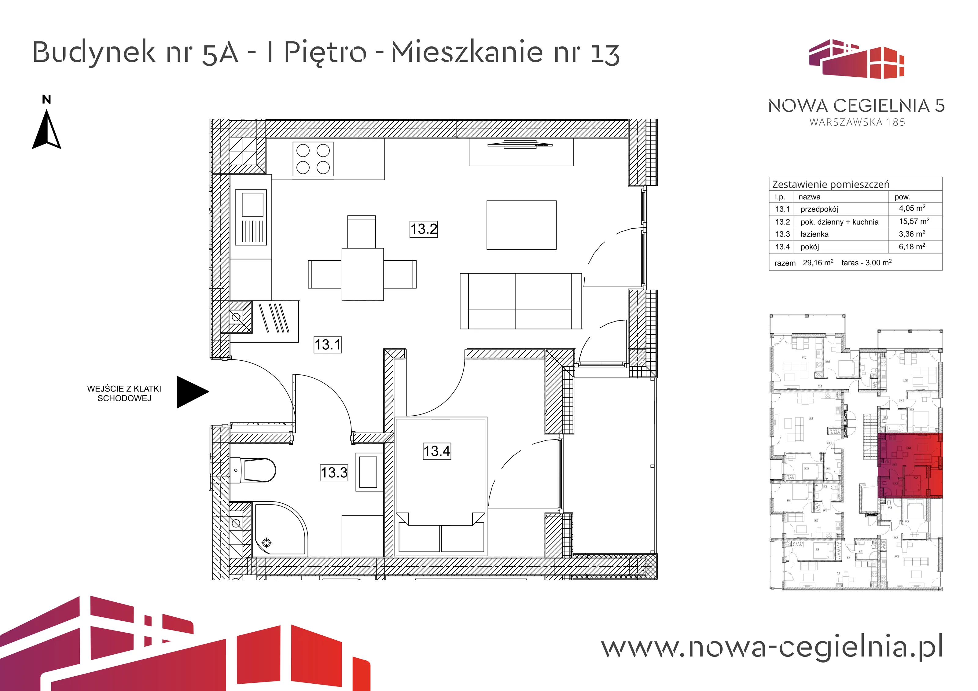 Mieszkanie 29,16 m², piętro 1, oferta nr 5A/M13, Nowa Cegielnia, Gorzów Wielkopolski, Janice, ul. Warszawska 185