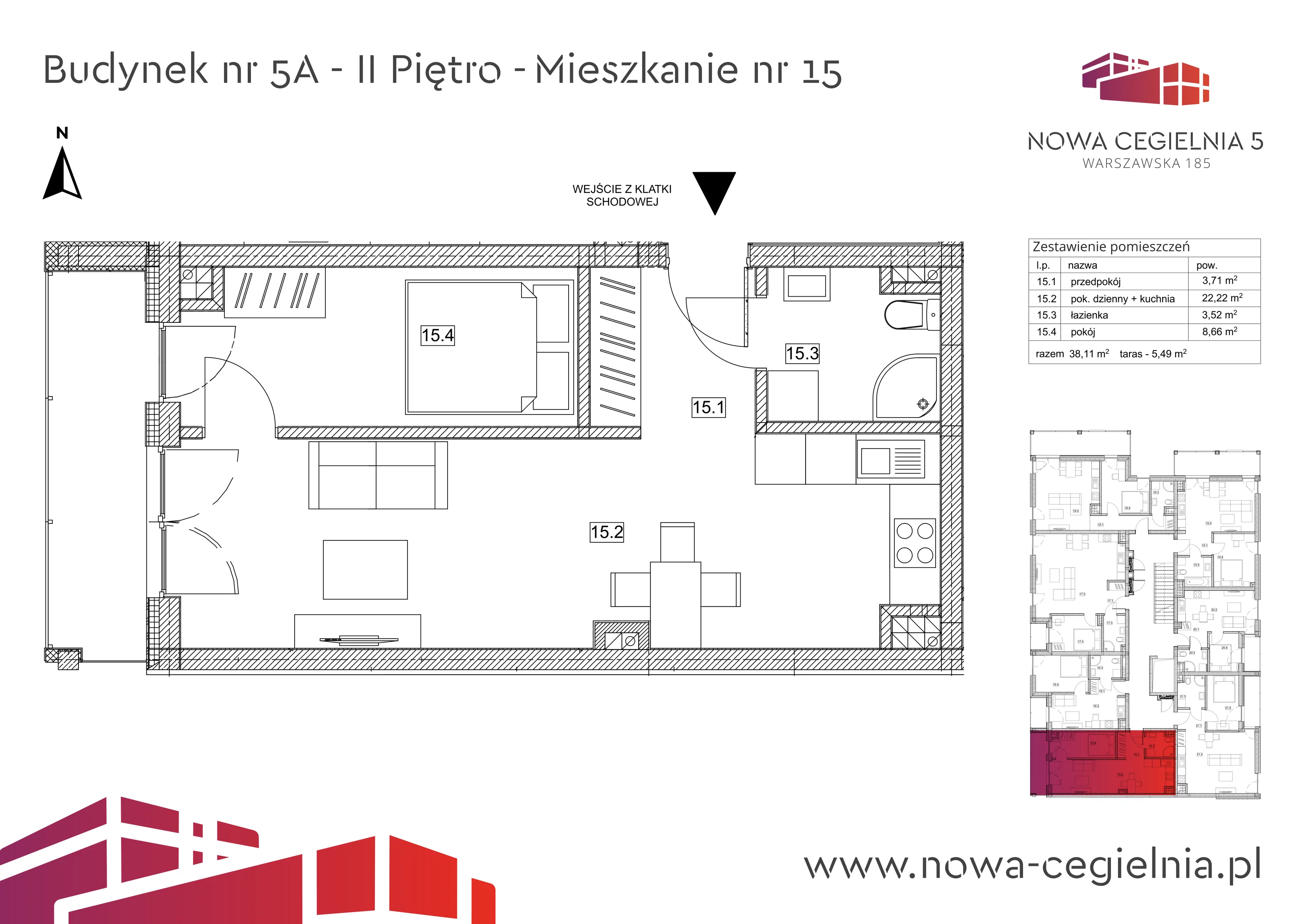 Mieszkanie 38,11 m², piętro 2, oferta nr 5A/M15, Nowa Cegielnia, Gorzów Wielkopolski, Janice, ul. Warszawska 185