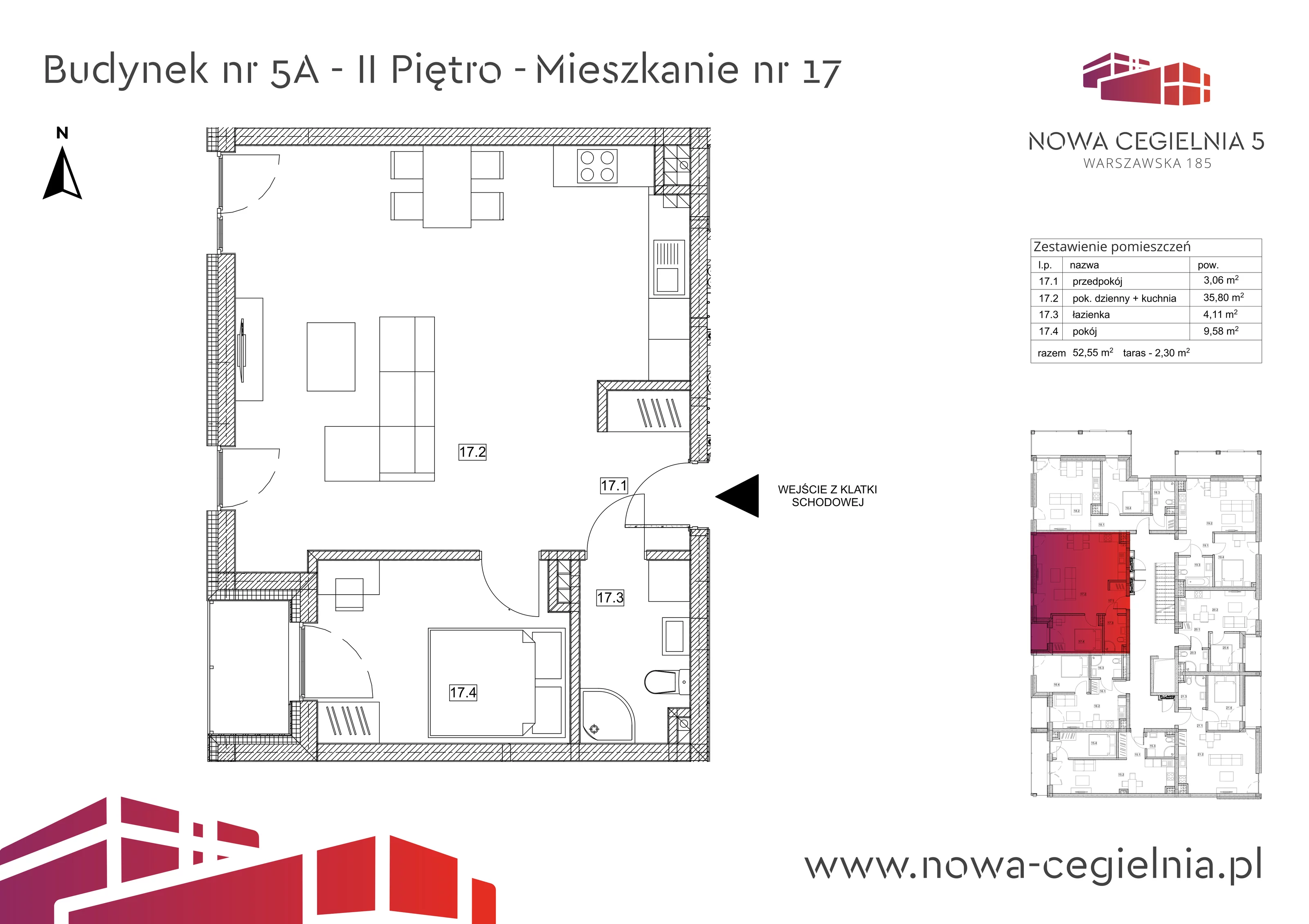 Mieszkanie 52,55 m², piętro 2, oferta nr 5A/M17, Nowa Cegielnia, Gorzów Wielkopolski, Janice, ul. Warszawska 185