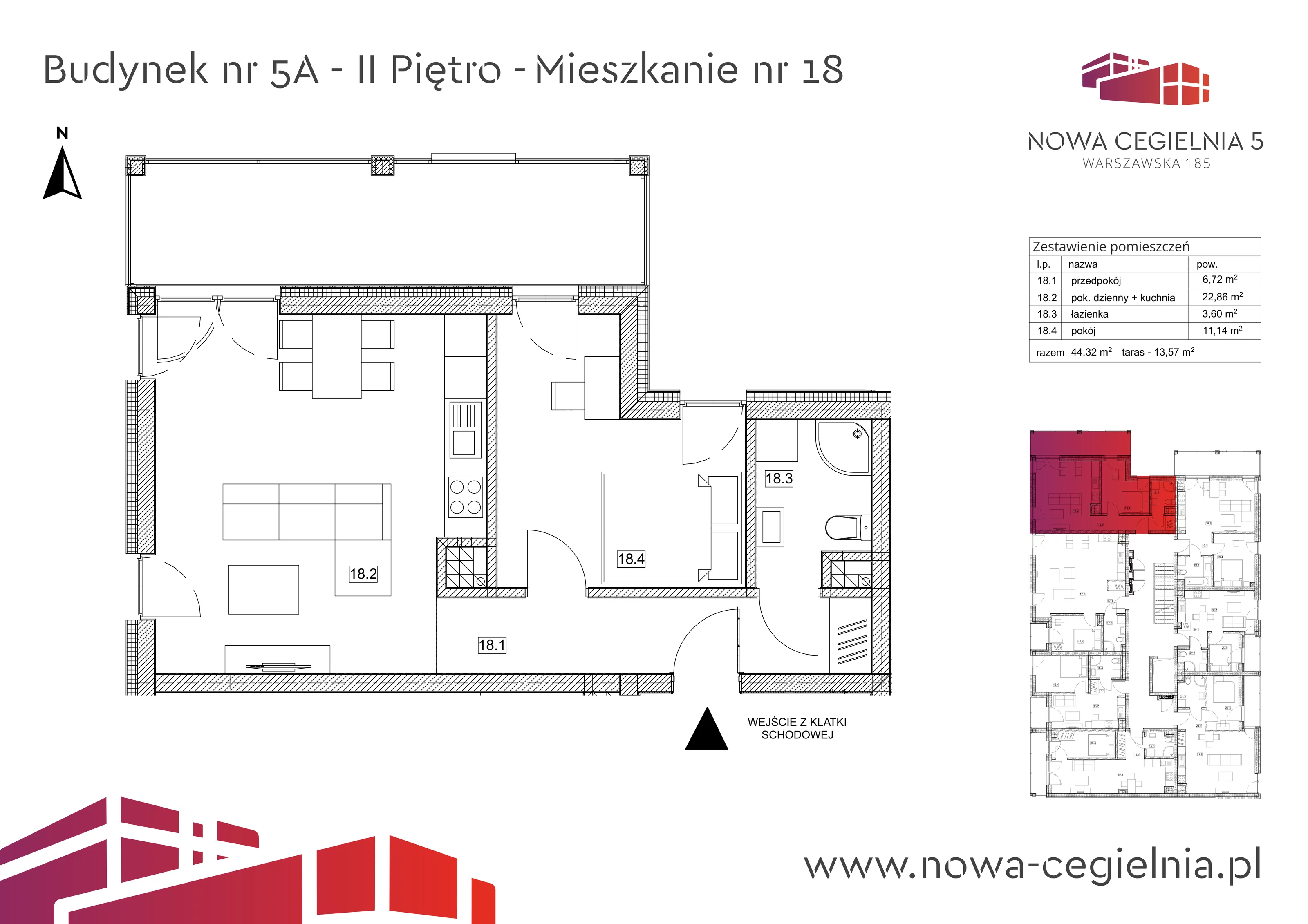 Mieszkanie 44,32 m², piętro 2, oferta nr 5A/M18, Nowa Cegielnia, Gorzów Wielkopolski, Janice, ul. Warszawska 185