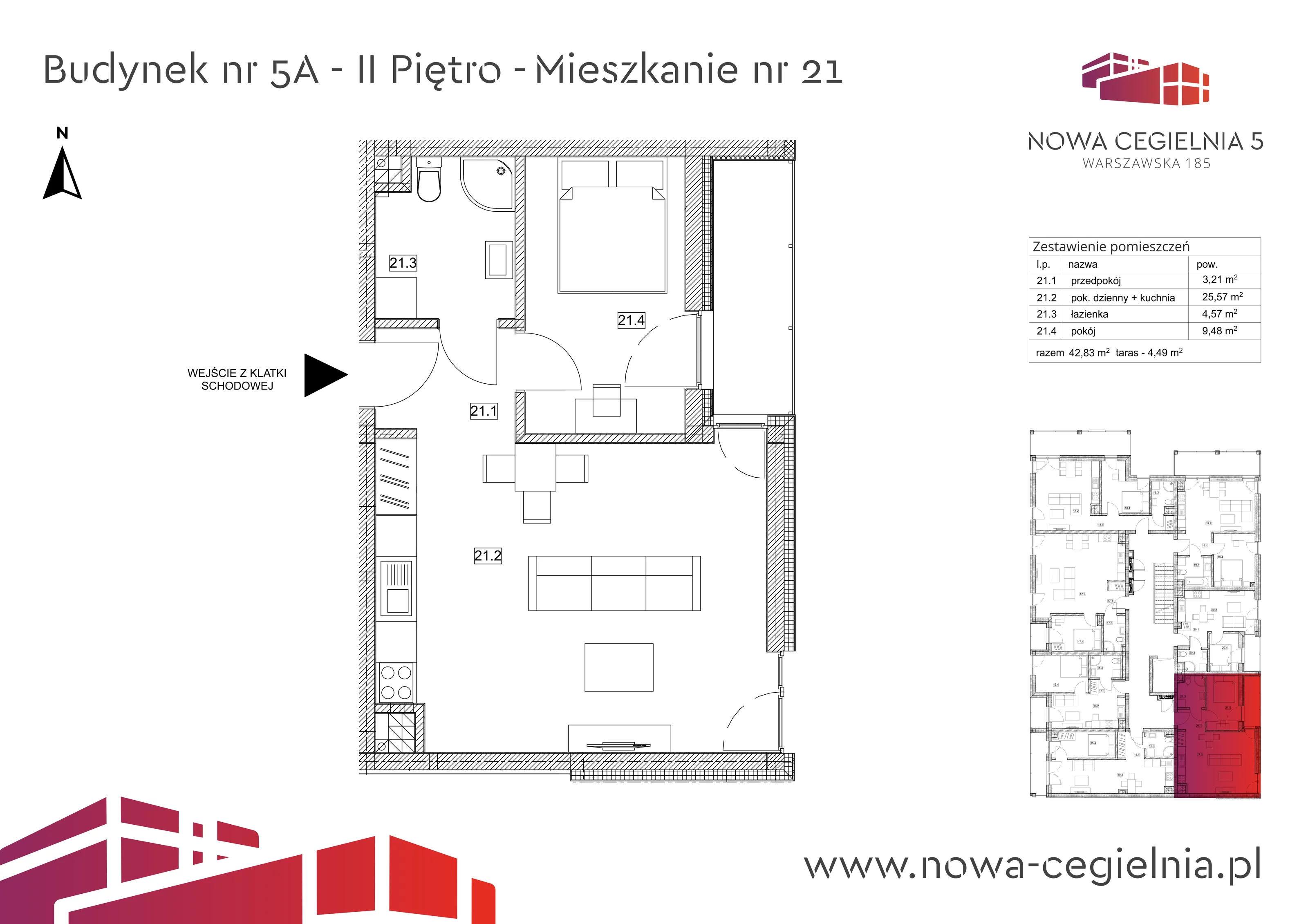 Mieszkanie 42,83 m², piętro 2, oferta nr 5A/M21, Nowa Cegielnia, Gorzów Wielkopolski, Janice, ul. Warszawska 185