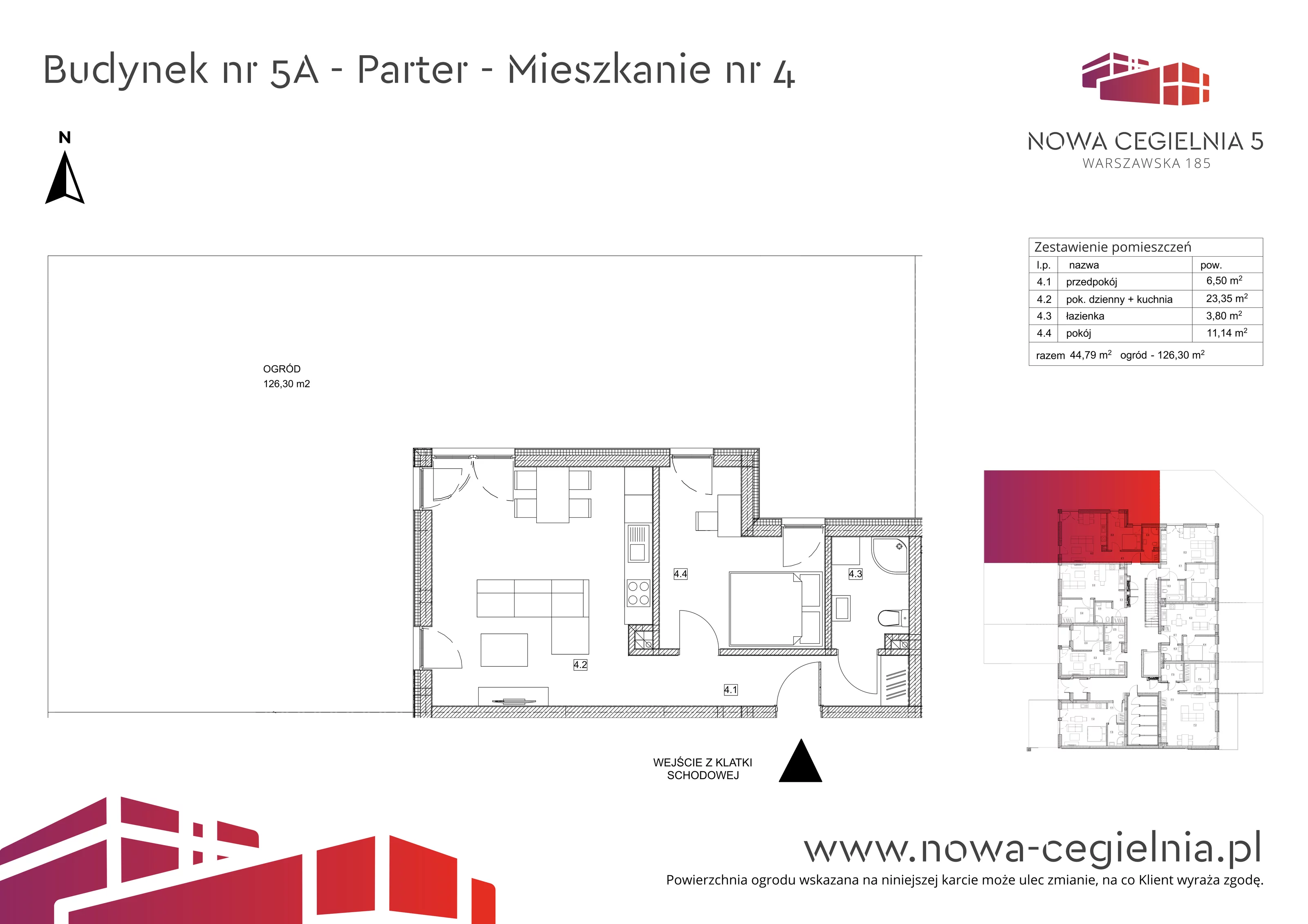 Mieszkanie 44,79 m², parter, oferta nr 5A/M4, Nowa Cegielnia, Gorzów Wielkopolski, Janice, ul. Warszawska 185