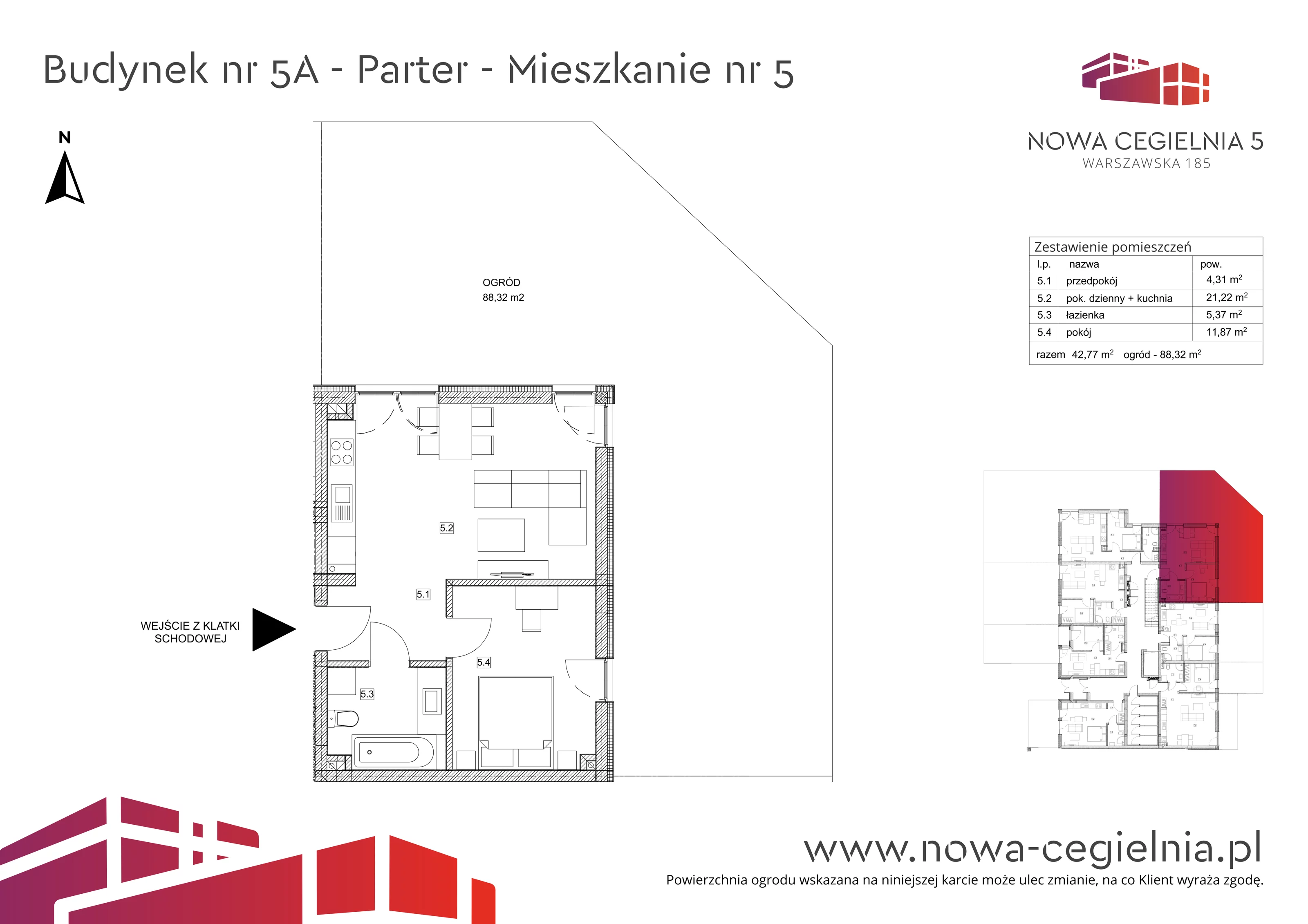 Mieszkanie 42,77 m², parter, oferta nr 5A/M5, Nowa Cegielnia, Gorzów Wielkopolski, Janice, ul. Warszawska 185