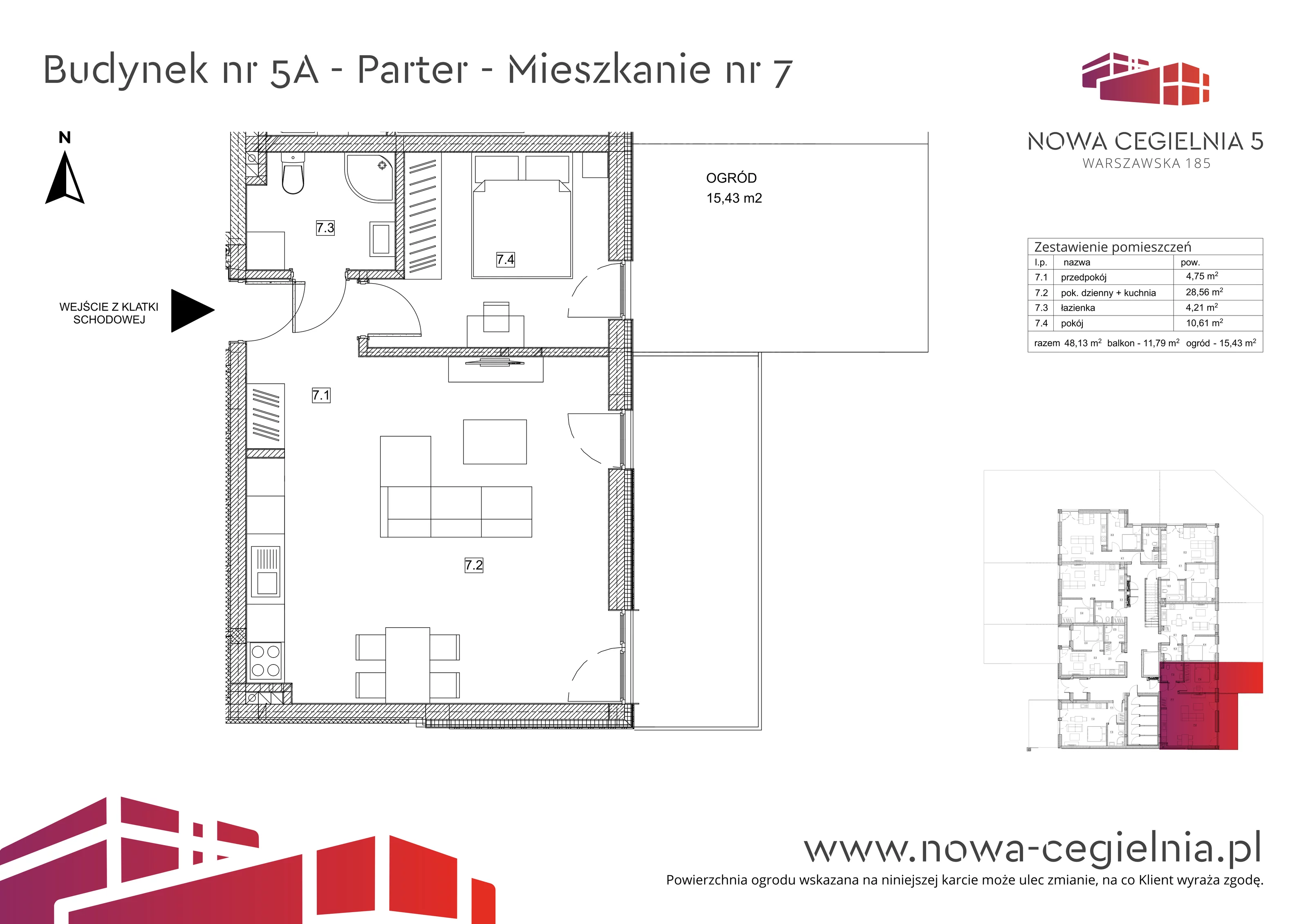 Mieszkanie 48,13 m², parter, oferta nr 5A/M7, Nowa Cegielnia, Gorzów Wielkopolski, Janice, ul. Warszawska 185