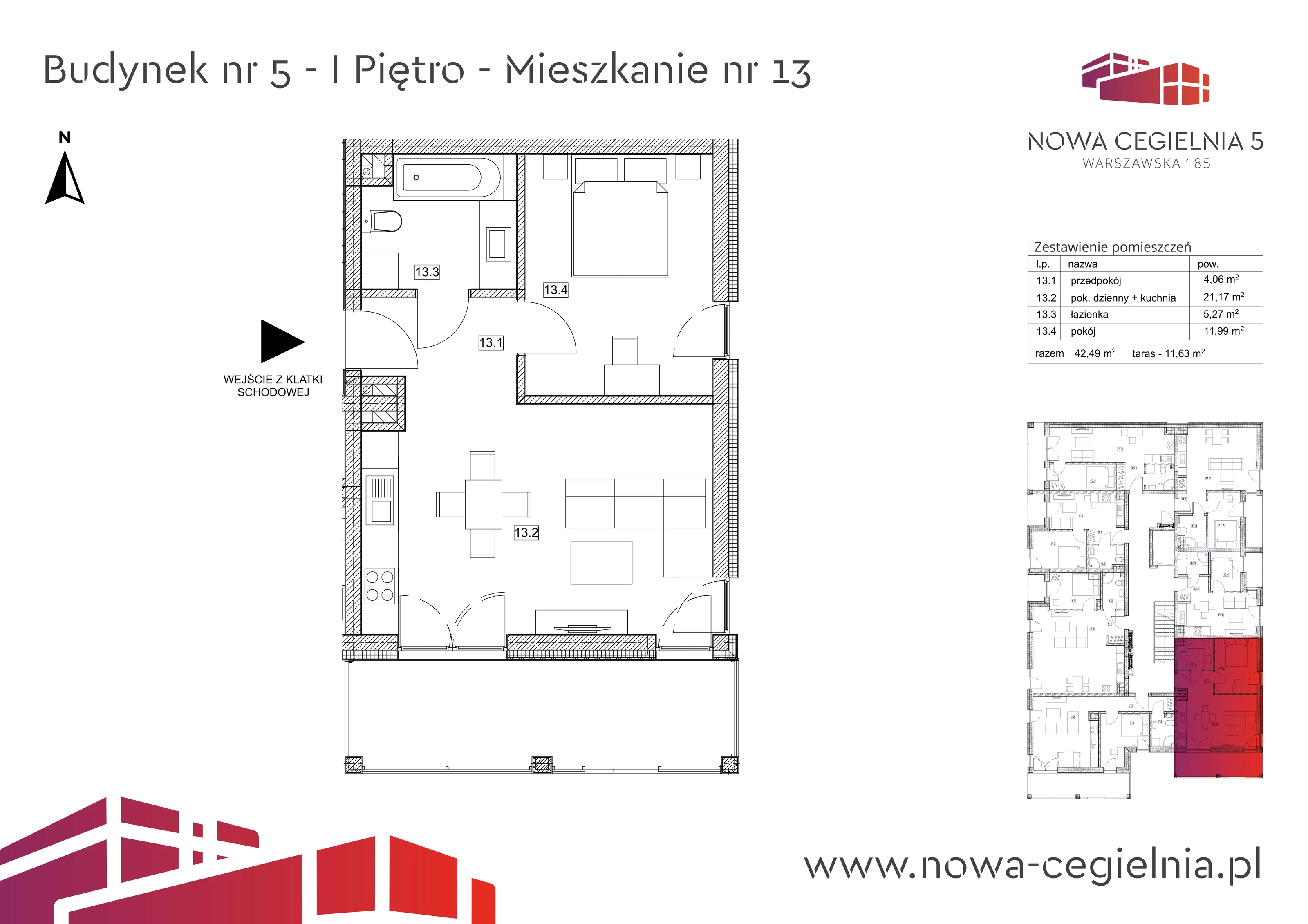 Mieszkanie 42,49 m², piętro 1, oferta nr 5/M13, Nowa Cegielnia, Gorzów Wielkopolski, Janice, ul. Warszawska 185