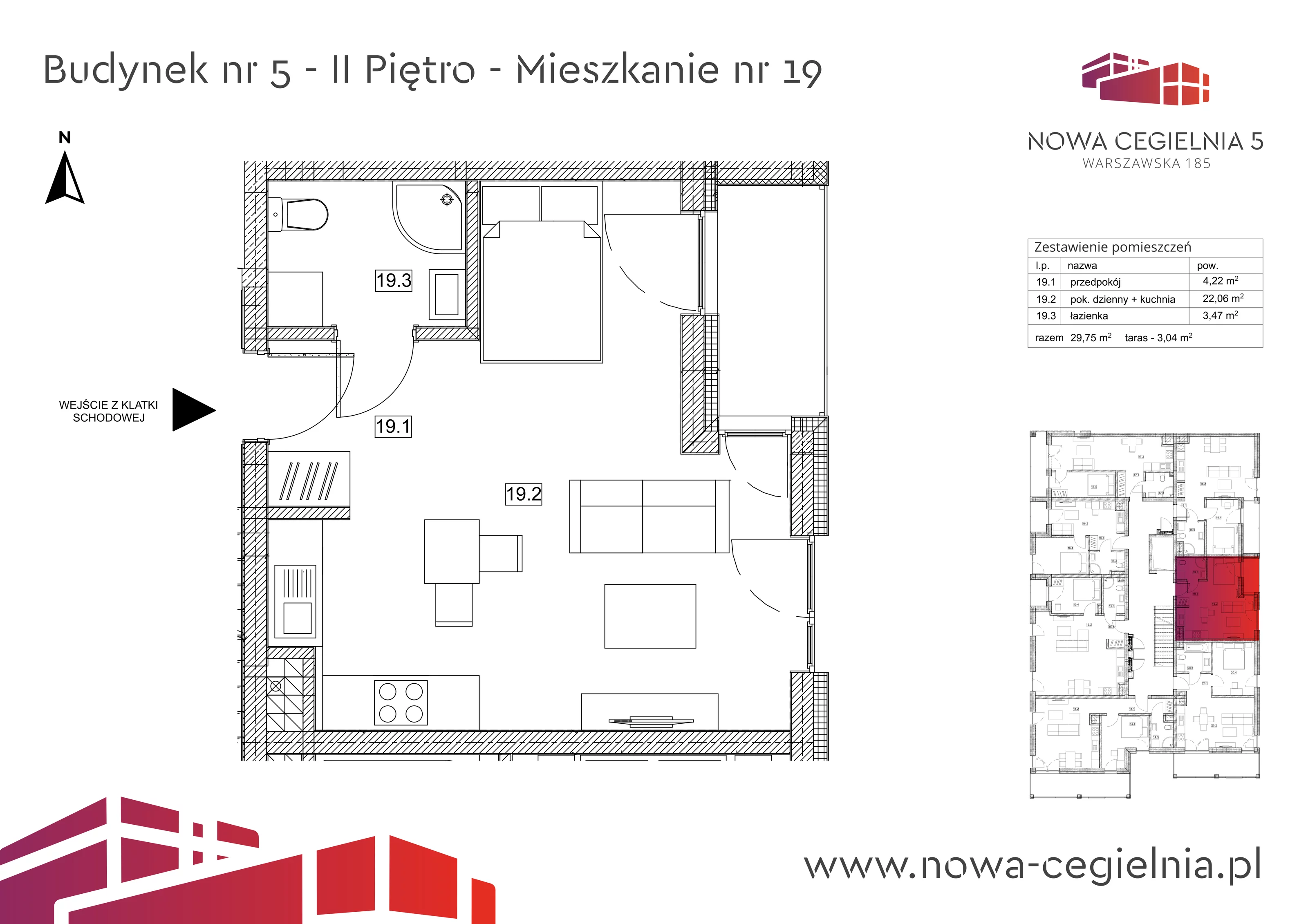 Mieszkanie 29,75 m², piętro 2, oferta nr 5/M19, Nowa Cegielnia, Gorzów Wielkopolski, Janice, ul. Warszawska 185