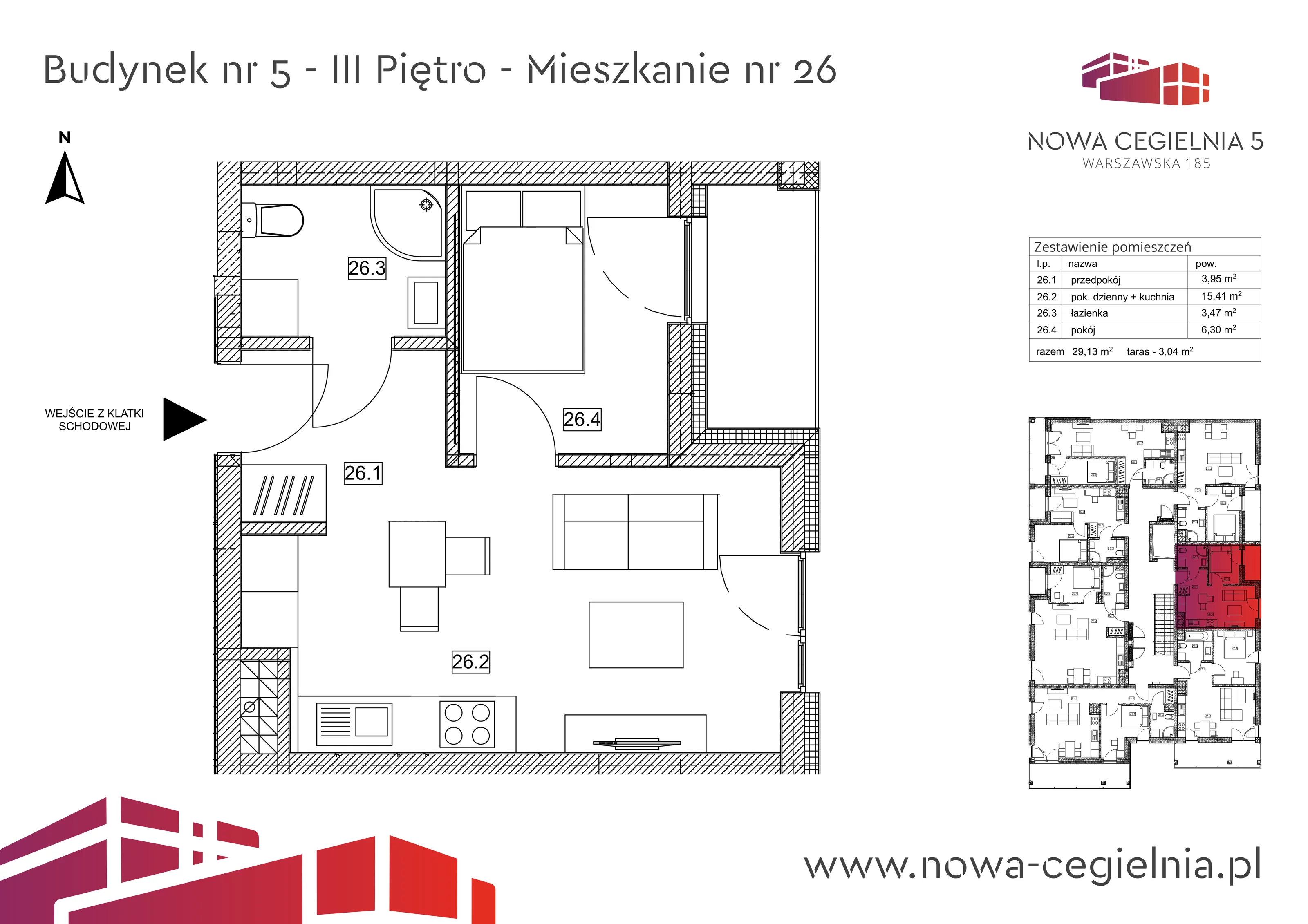 Mieszkanie 29,13 m², piętro 3, oferta nr 5/M26, Nowa Cegielnia, Gorzów Wielkopolski, Janice, ul. Warszawska 185