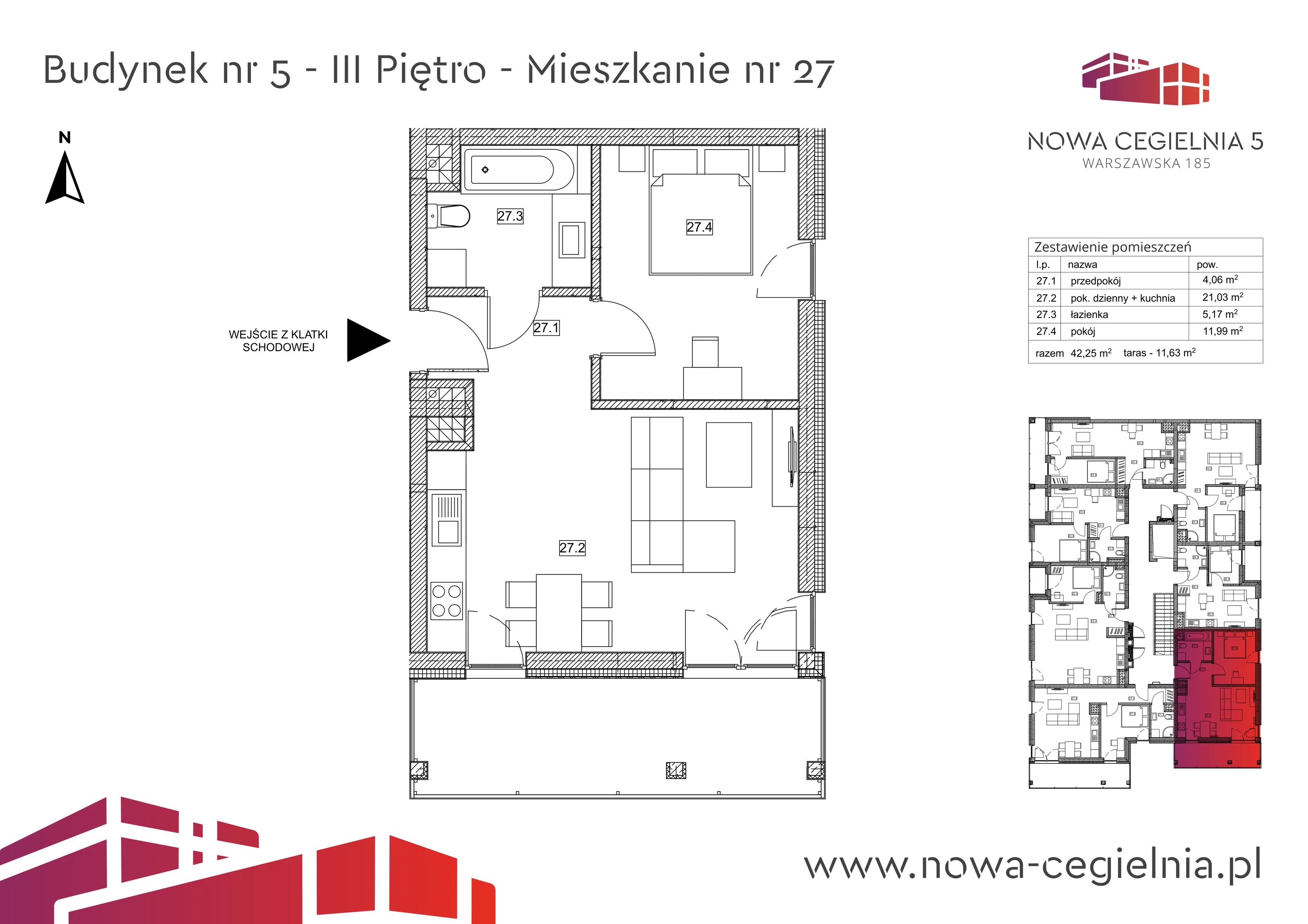 Mieszkanie 42,25 m², piętro 3, oferta nr 5/M27, Nowa Cegielnia, Gorzów Wielkopolski, Janice, ul. Warszawska 185