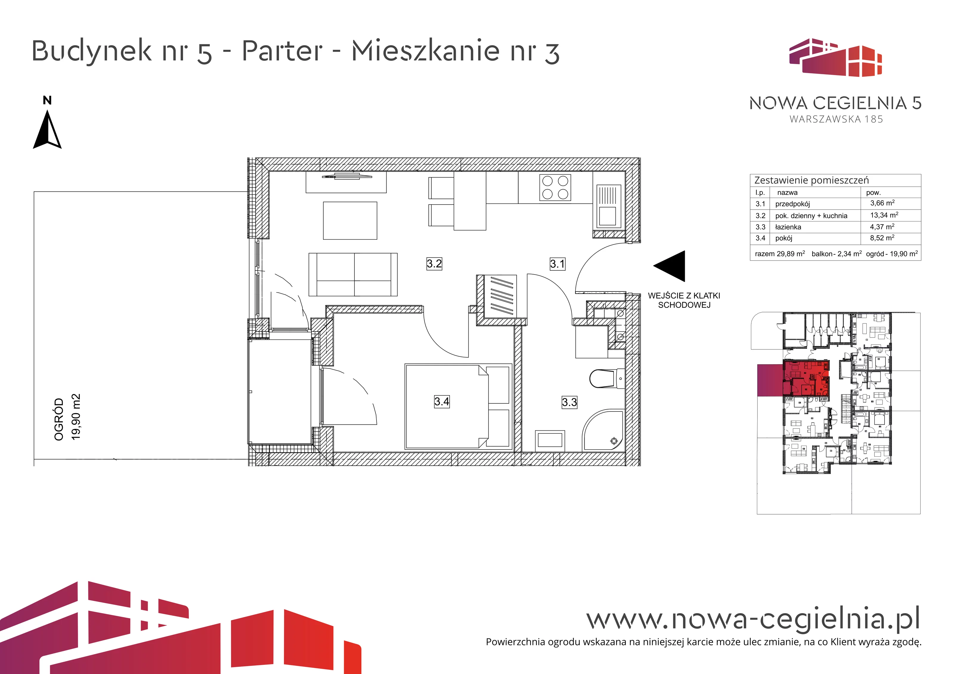 Mieszkanie 29,89 m², parter, oferta nr 5/M3, Nowa Cegielnia, Gorzów Wielkopolski, Janice, ul. Warszawska 185