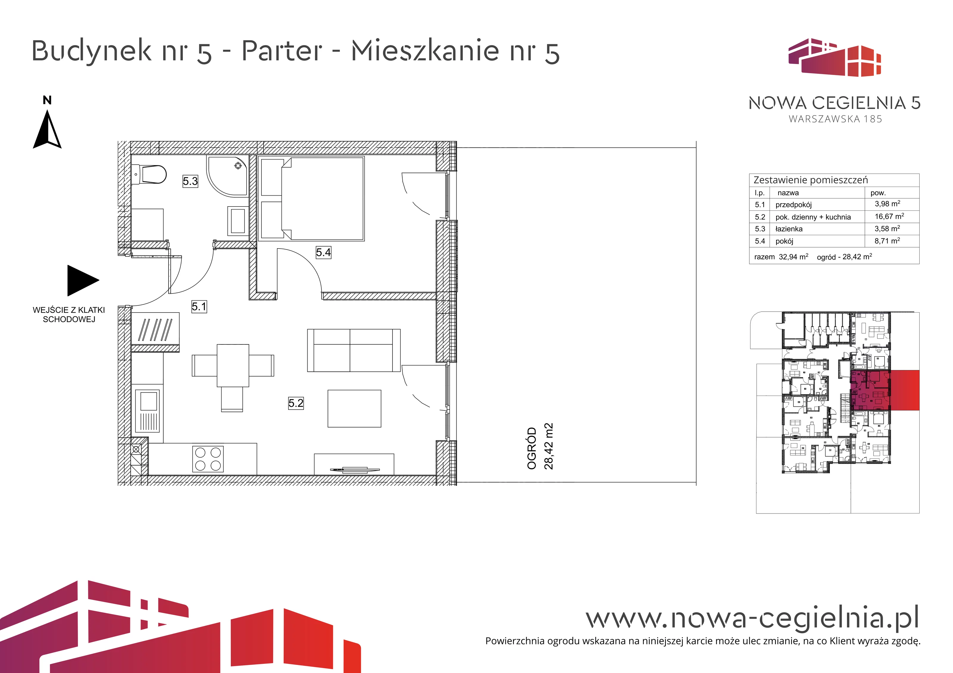 Mieszkanie 32,94 m², parter, oferta nr 5/M5, Nowa Cegielnia, Gorzów Wielkopolski, Janice, ul. Warszawska 185