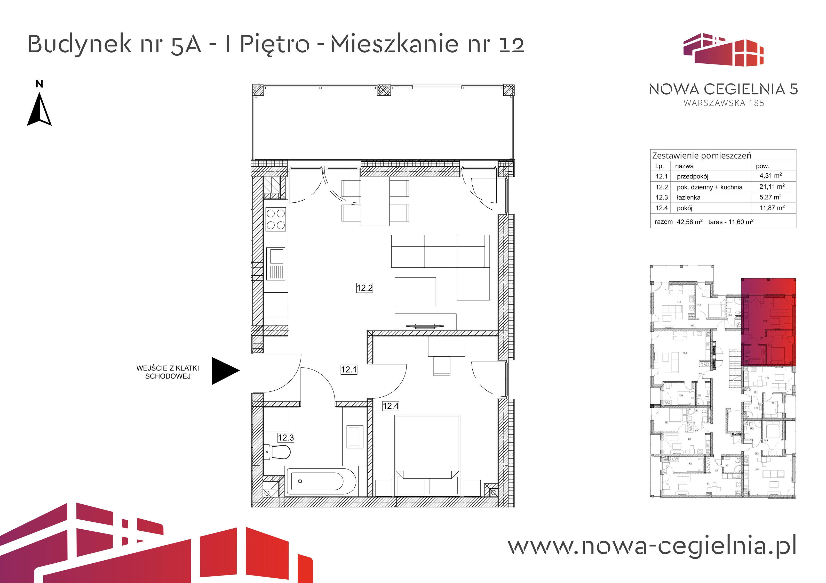 Mieszkanie 42,56 m², piętro 1, oferta nr 5A/M12, Nowa Cegielnia, Gorzów Wielkopolski, Janice, ul. Warszawska 185