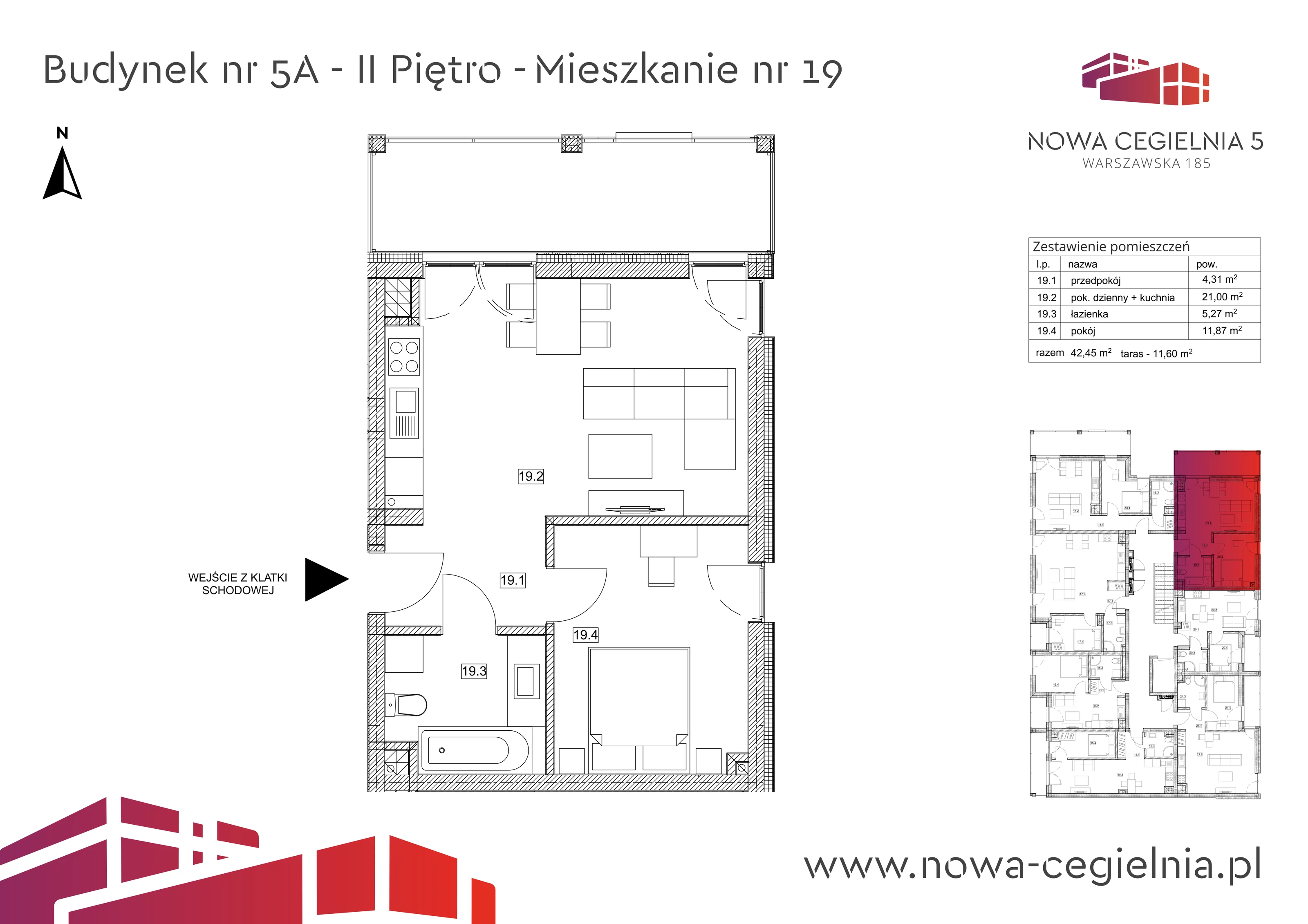 Mieszkanie 42,45 m², piętro 2, oferta nr 5A/M19, Nowa Cegielnia, Gorzów Wielkopolski, Janice, ul. Warszawska 185